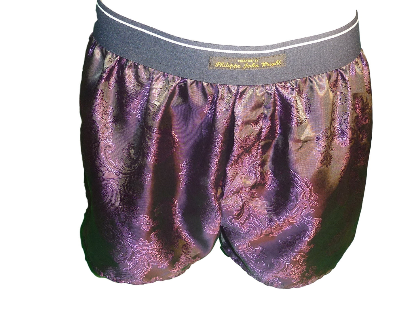 Silk boxer shorts in purple paisley pattern hand made in France. husband present gift for boyfriend aniversary groom wedding.