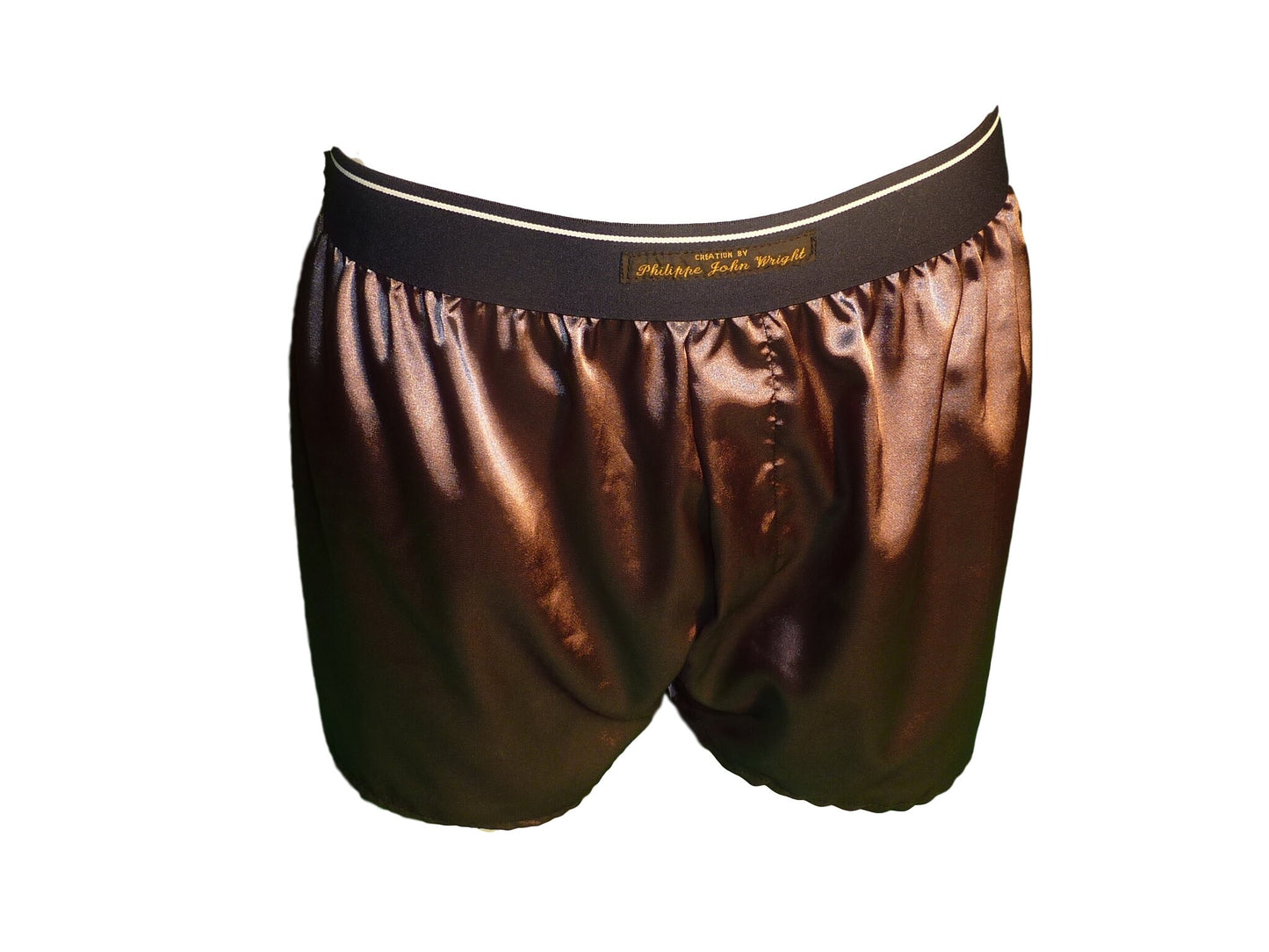 Brown chocolat satin boxer shorts for men made in France