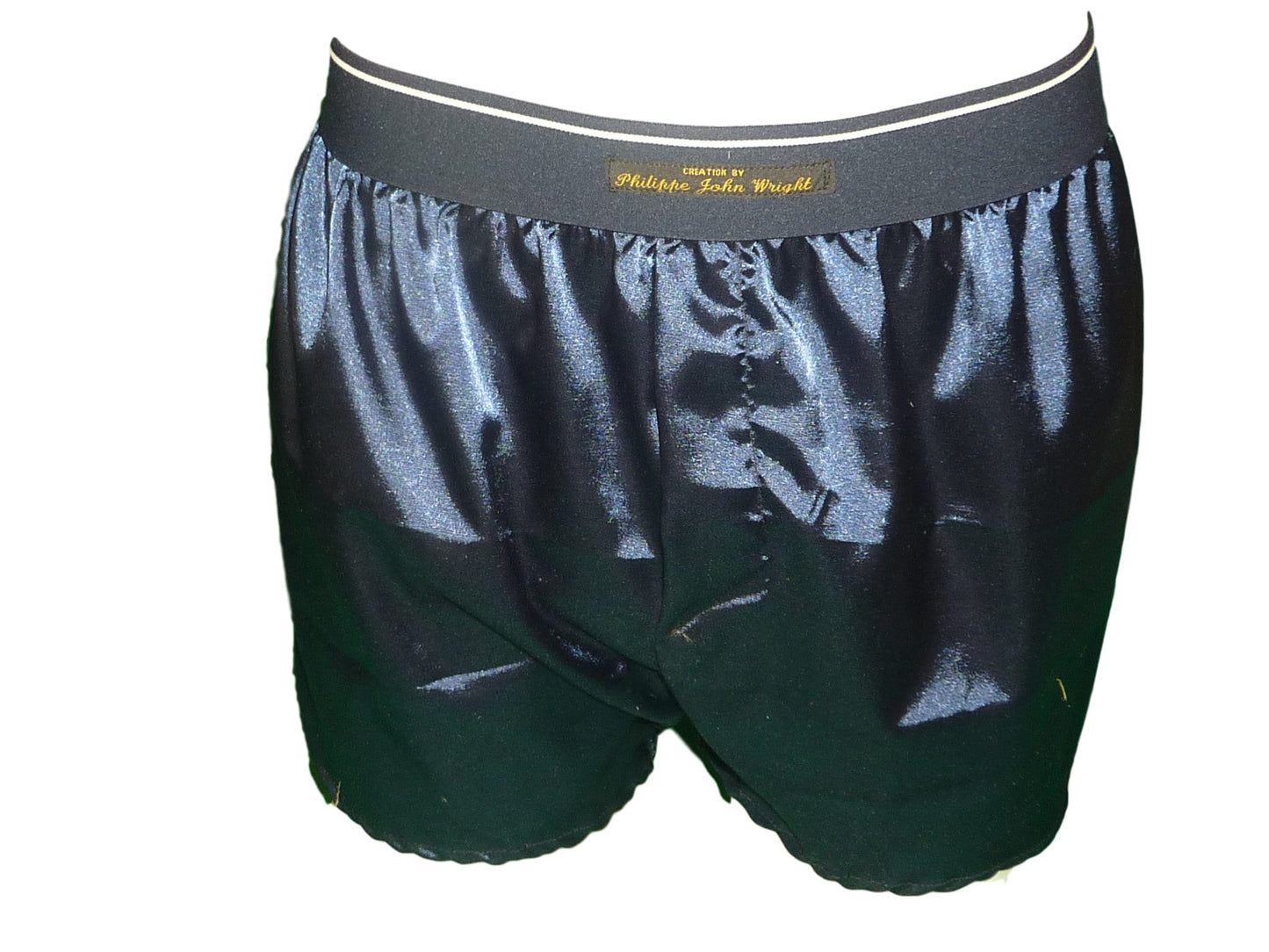 Navy blue satin boxer shorts for men made in France