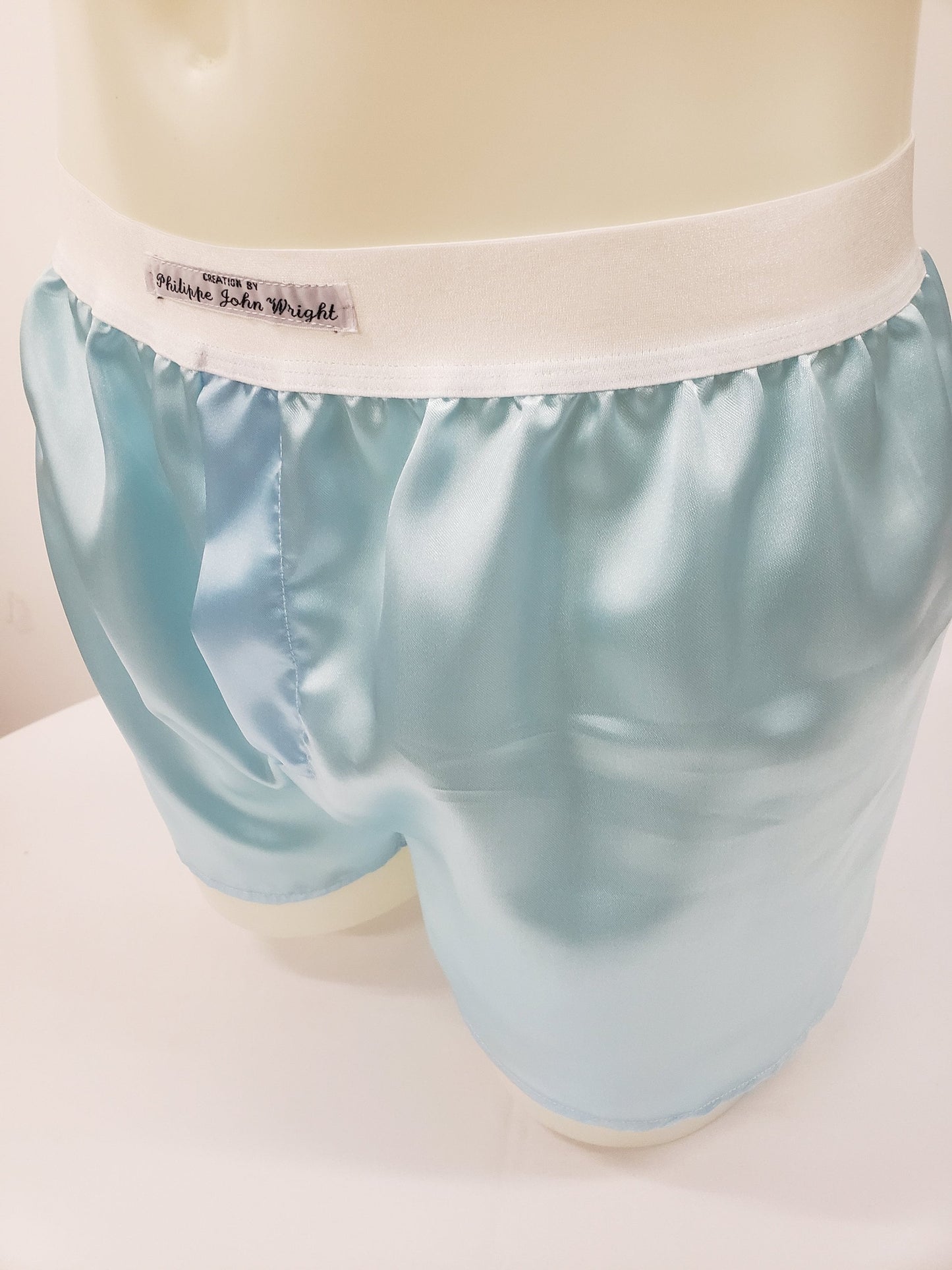 pale blue satin boxer shorts for men made in France