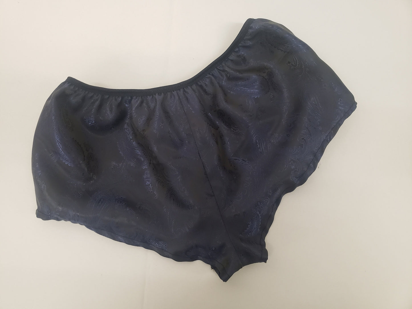 Navy Womans Silk boy shorts paisley motif made in France