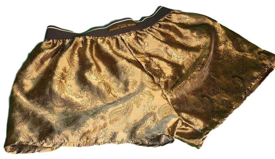 Gold and Black Two silk boxer shorts double bundle paisley pattern made in France