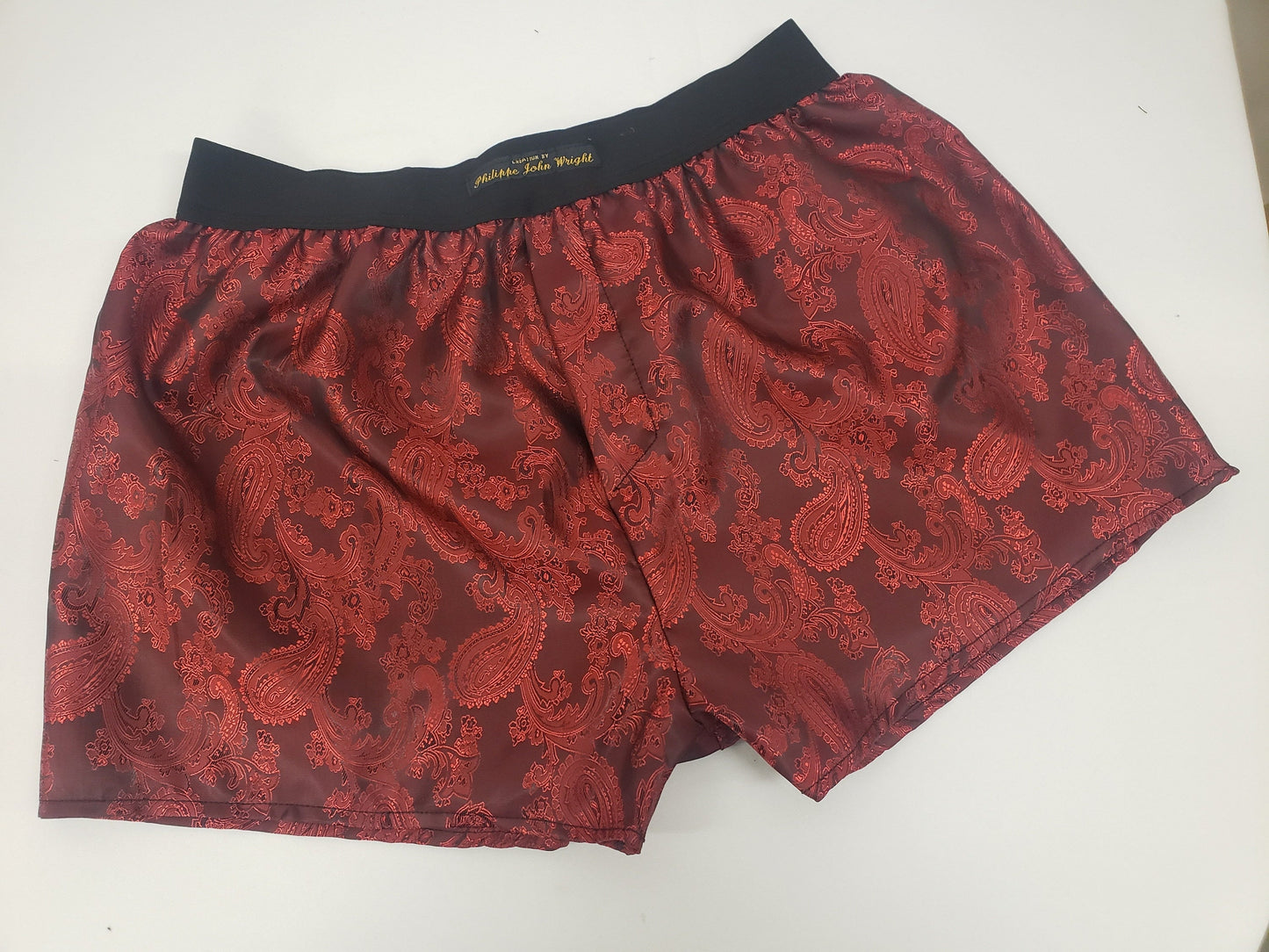 boxer shorts paisley pattern made in France RED silk and BLACK satin.