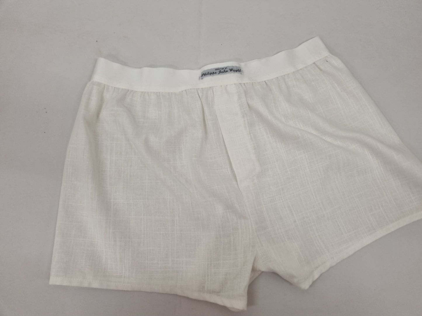 Off white LINEN men boxer shorts with white elastic.