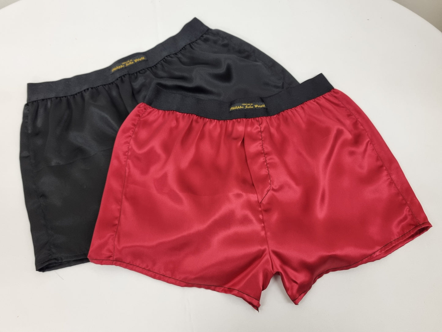 High quality double bundle black and burgundy Silk boxer shorts made in France