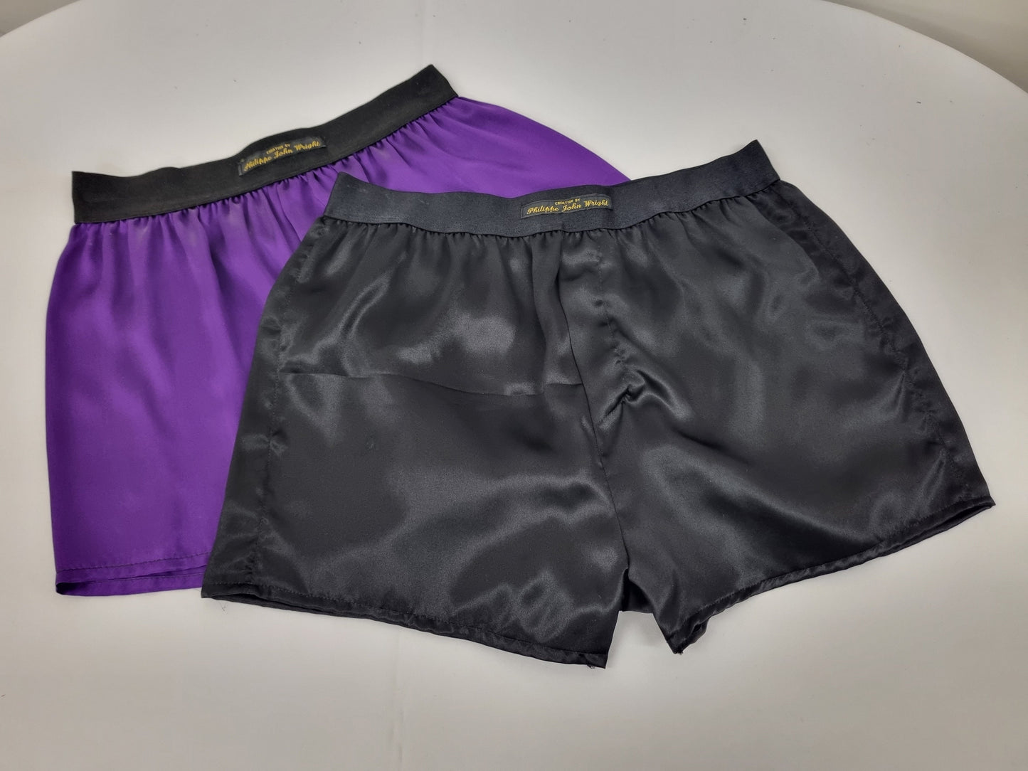 High quality double bundle black and puple Silk boxer shorts made in France