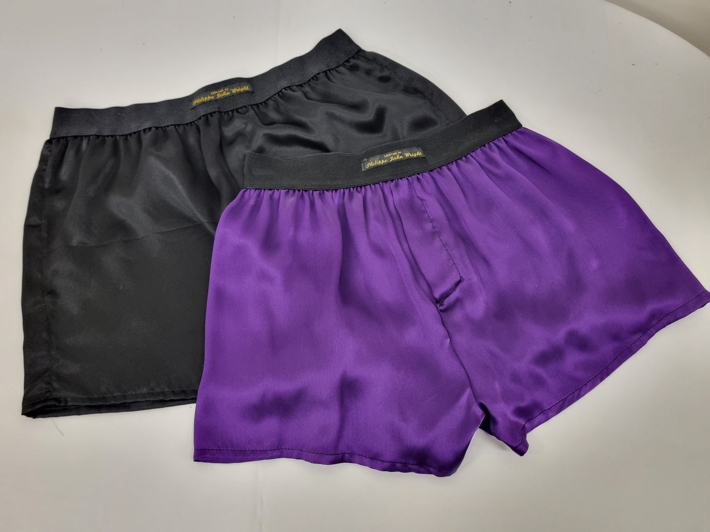 High quality double bundle black and puple Silk boxer shorts made in France