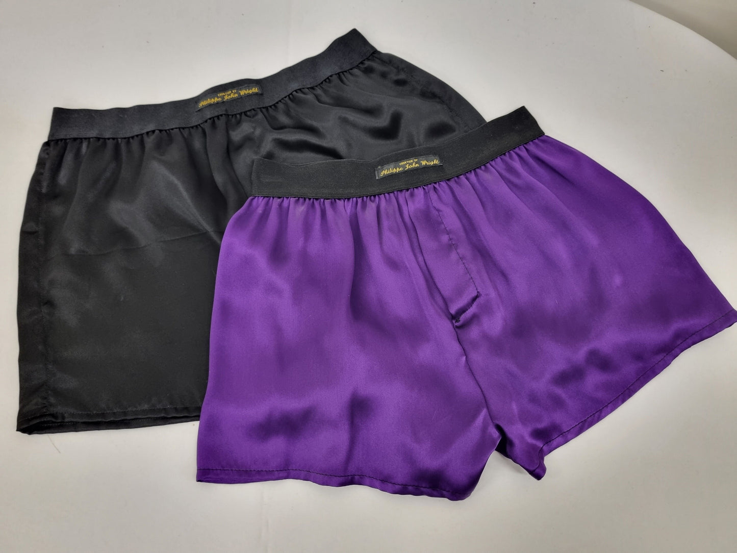 High quality double bundle black and puple Silk boxer shorts made in France