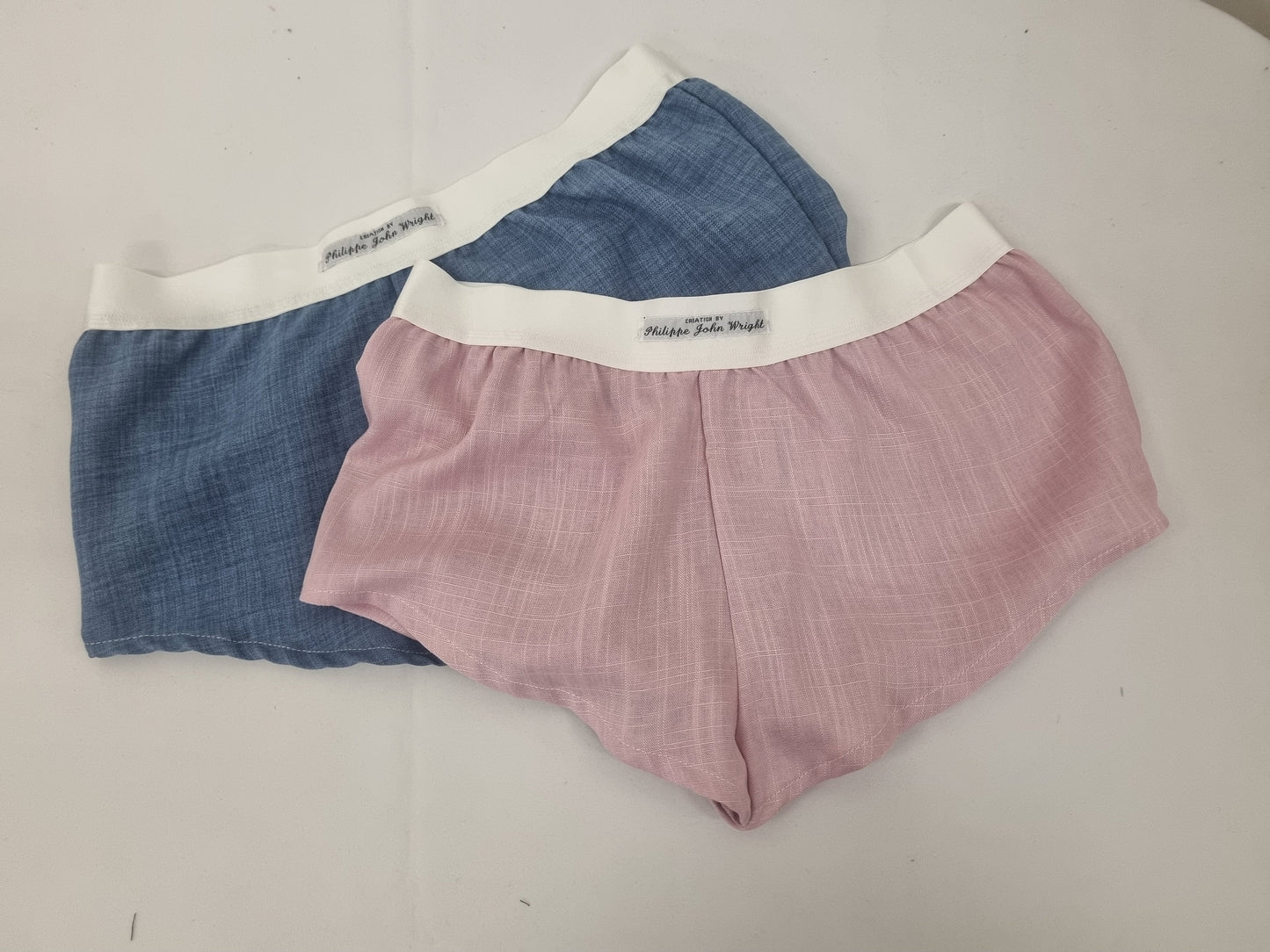 Womans double bundle PINK and BLUE linen boy shorts, pajamas, french knickers made in france