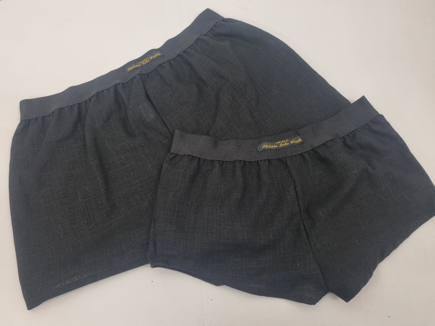 couple gift matching underwear His and her linen BLACK boxer short and boy shorts bundle hand made in France.