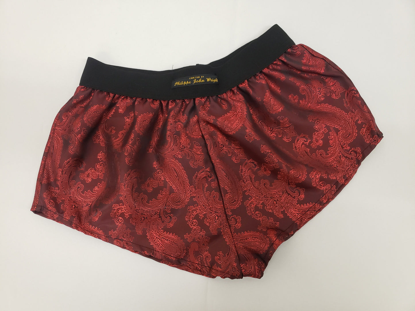 Womans RED silk paisley boy shorts, pajamas, french knickers made in france