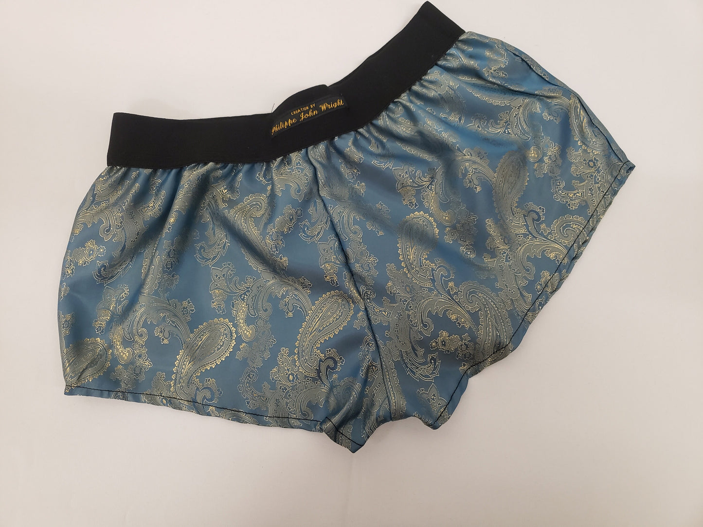 Womans GOLDEN BLUE silk paisley boy shorts, pajamas, french knickers made in France
