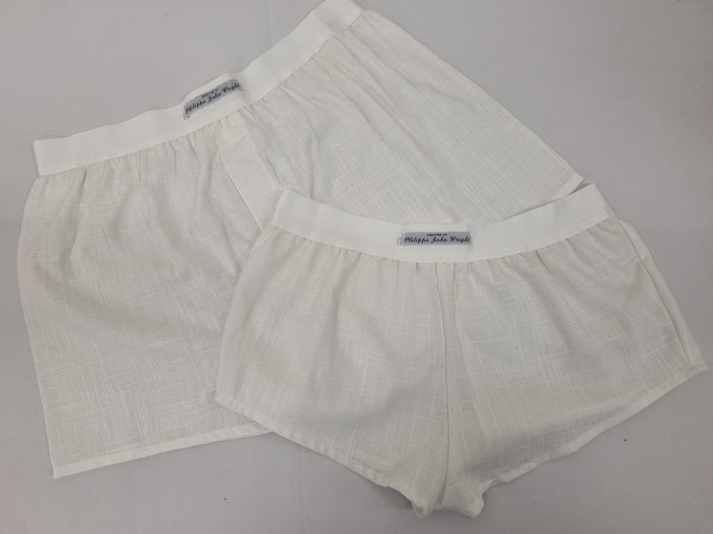 couple gift matching underwear His and her linen WHITE boxer short and boy shorts bundle hand made in France.