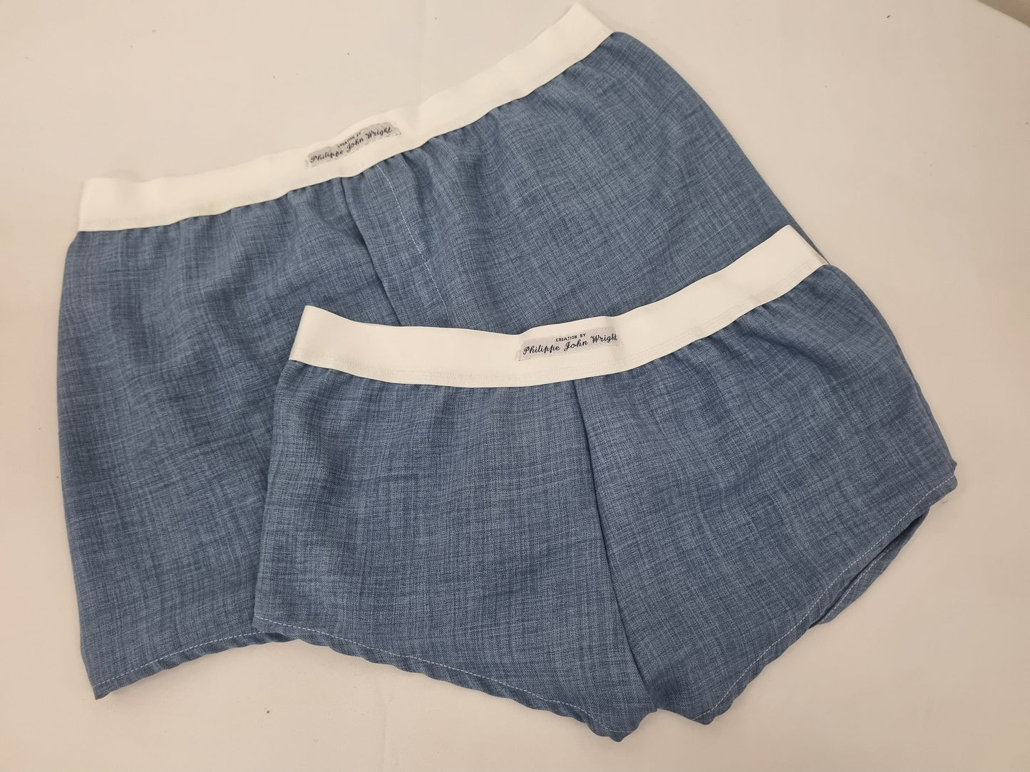 His and her linen BLUE boxer short and boy shorts bundle hand made in France.
