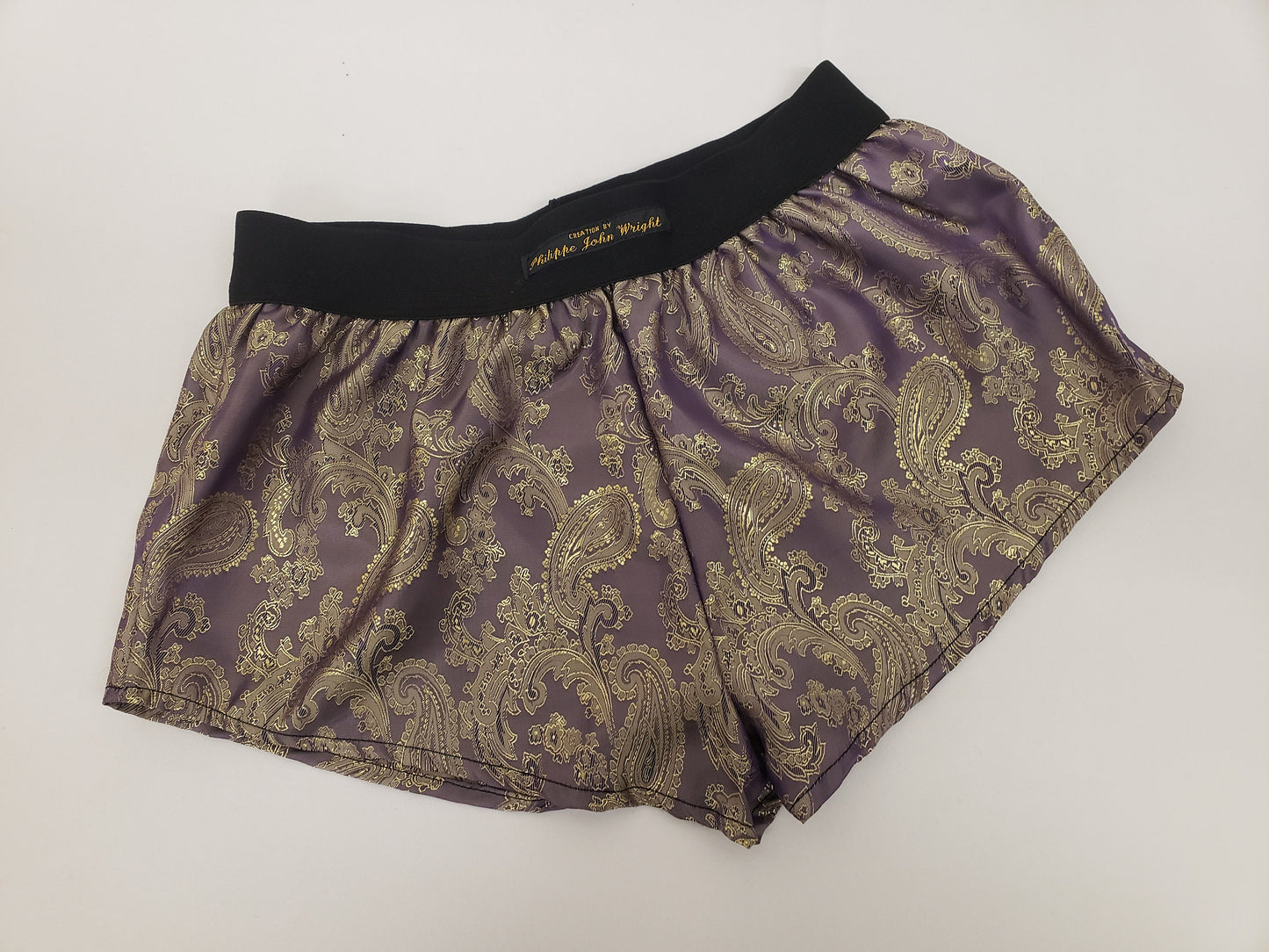 Womans GOLDEN PURPLE silk paisley boy shorts, pajamas, french knickers made in France