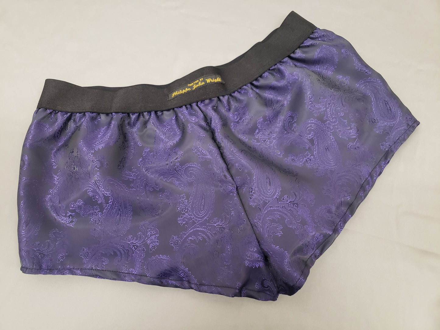Womans PURPLE silk paisley boy shorts, pajamas, french knickers made in france