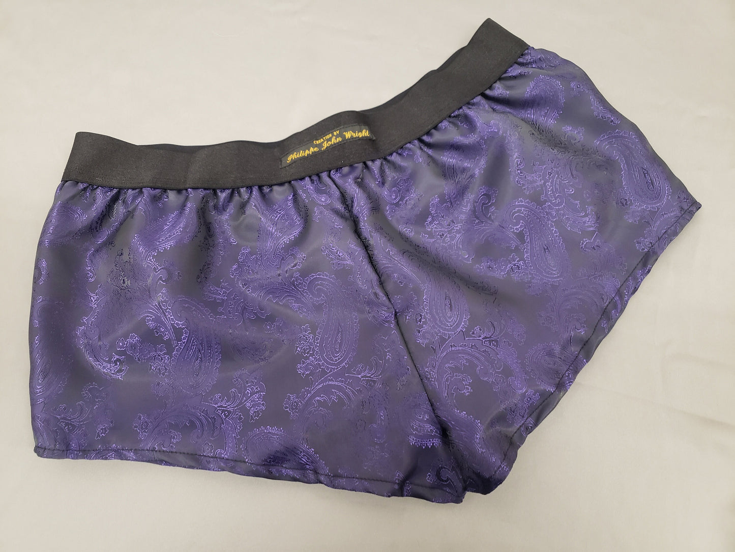 Womans PURPLE silk paisley boy shorts, pajamas, french knickers made in France