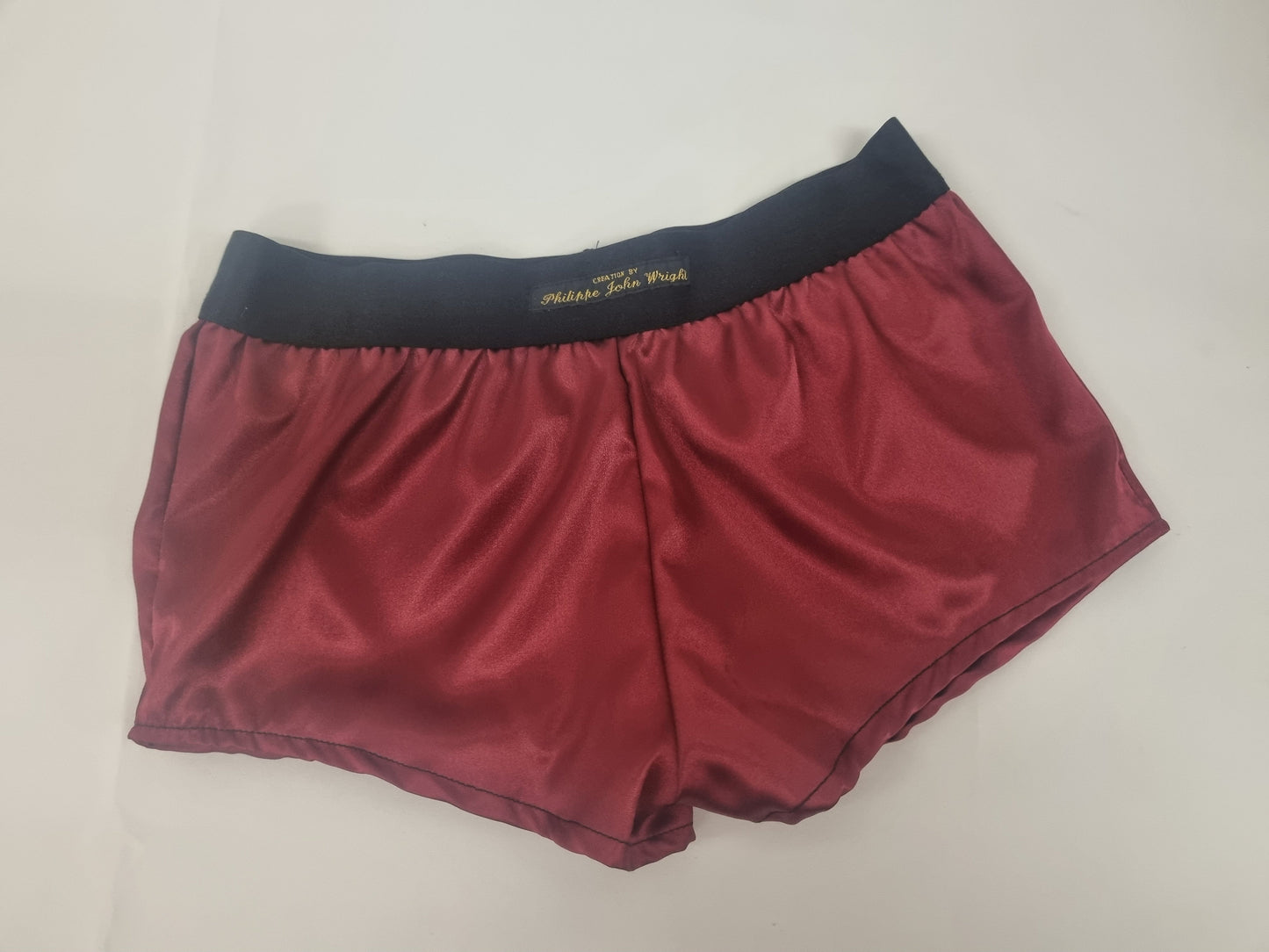 Womans double bundle BURGUNDY and GOLD satin boy shorts, pajamas, french knickers made in france