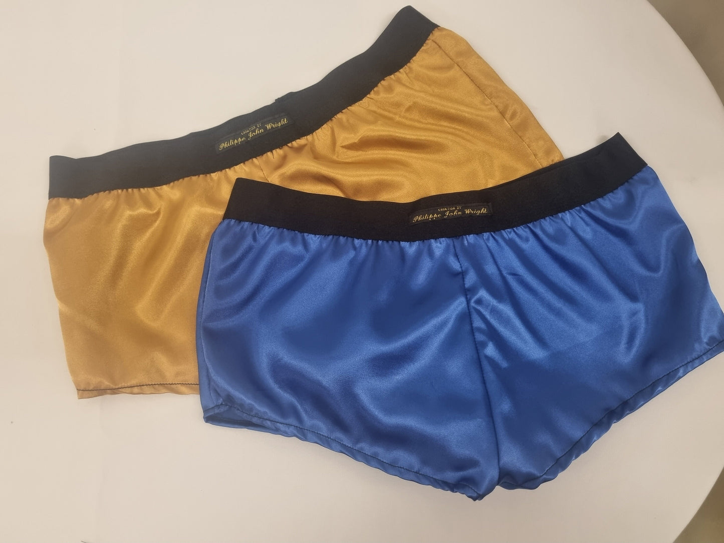 Womans double bundle ROYAL BLUE and GOLD satin boy shorts, pajamas, french knickers made in France