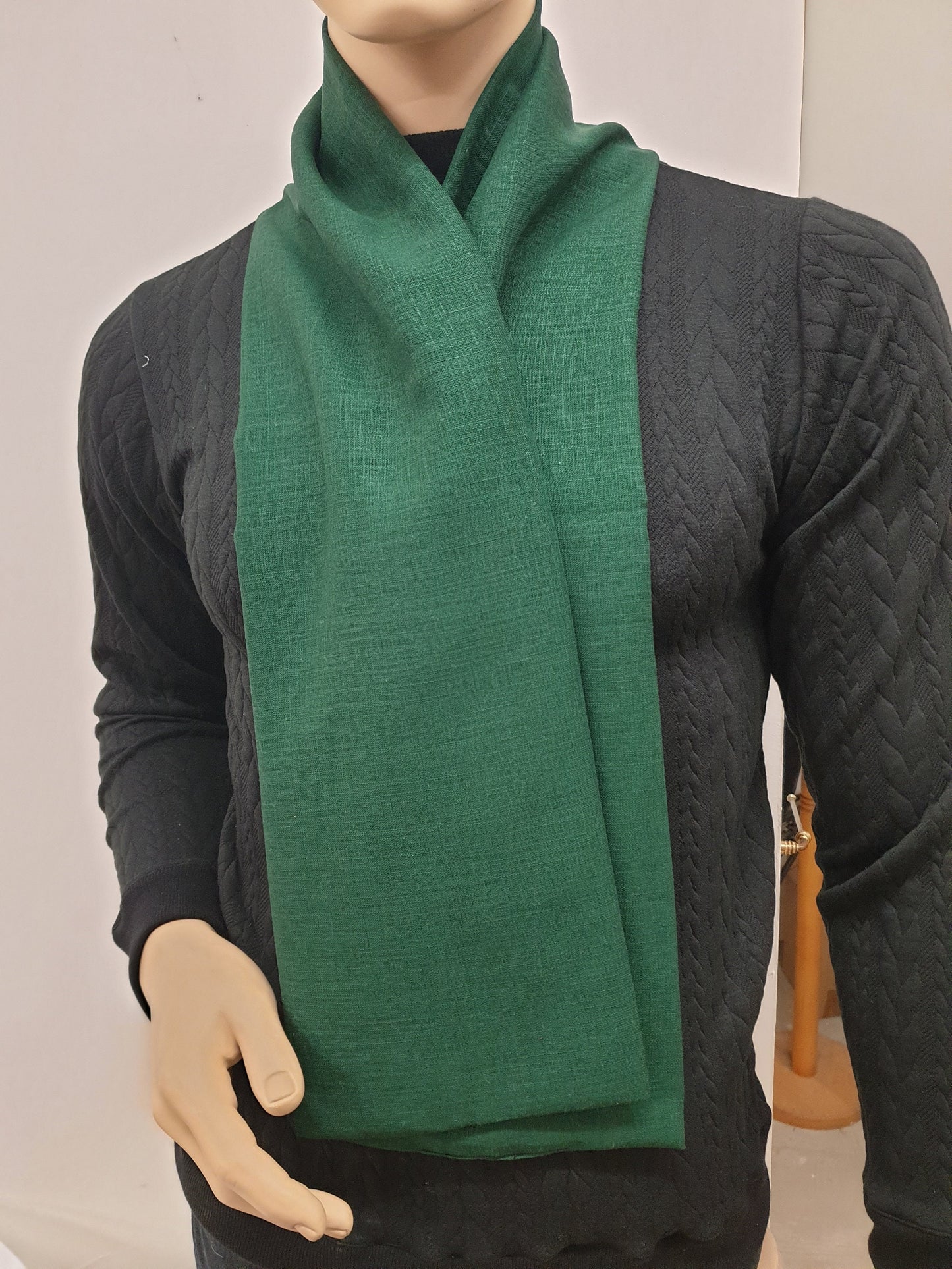 Natural GREEN linen scarf, hand made in France.