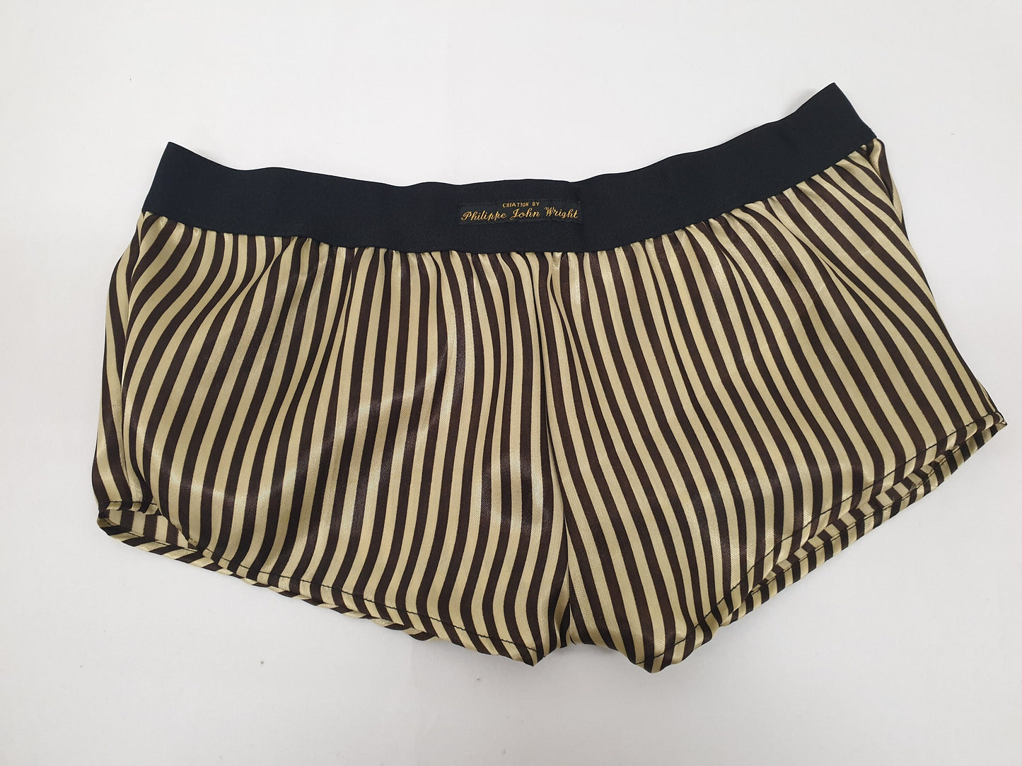 His and her BLACK and GOLD STRIPED silky Satin boxer short and boy shorts bundle hand made in France perfect for gifts