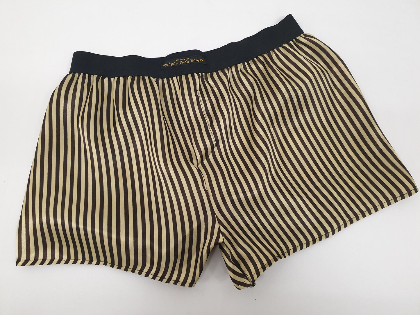 His and her BLACK and GOLD STRIPED silky Satin boxer short and boy shorts bundle hand made in France perfect for gifts