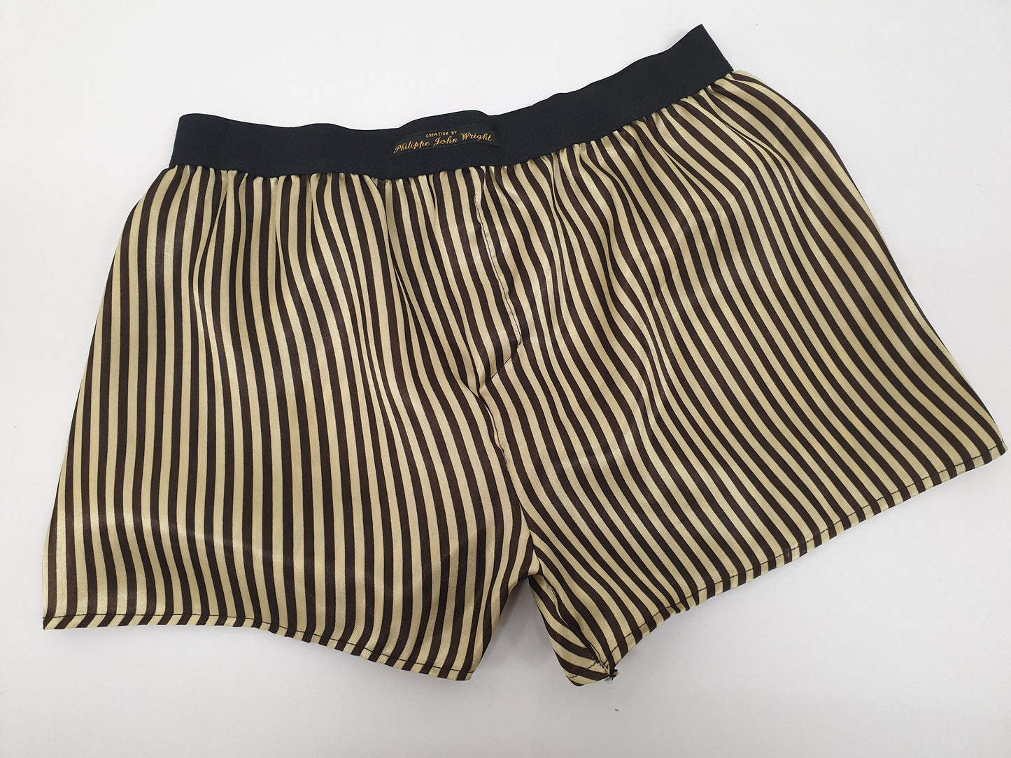 His and her BLACK and GOLD STRIPED silky Satin boxer short and boy shorts bundle hand made in France perfect for gifts