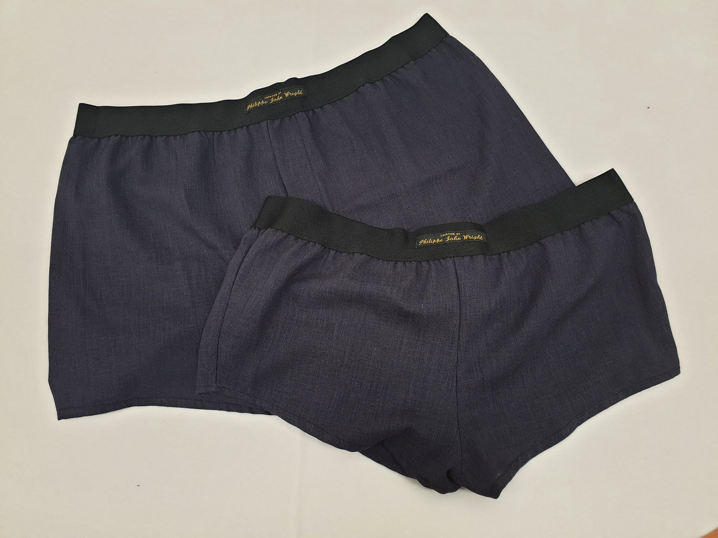 couple gift matching underwear His and her linen NAVY BLUE boxer short and boy shorts bundle hand made in France.