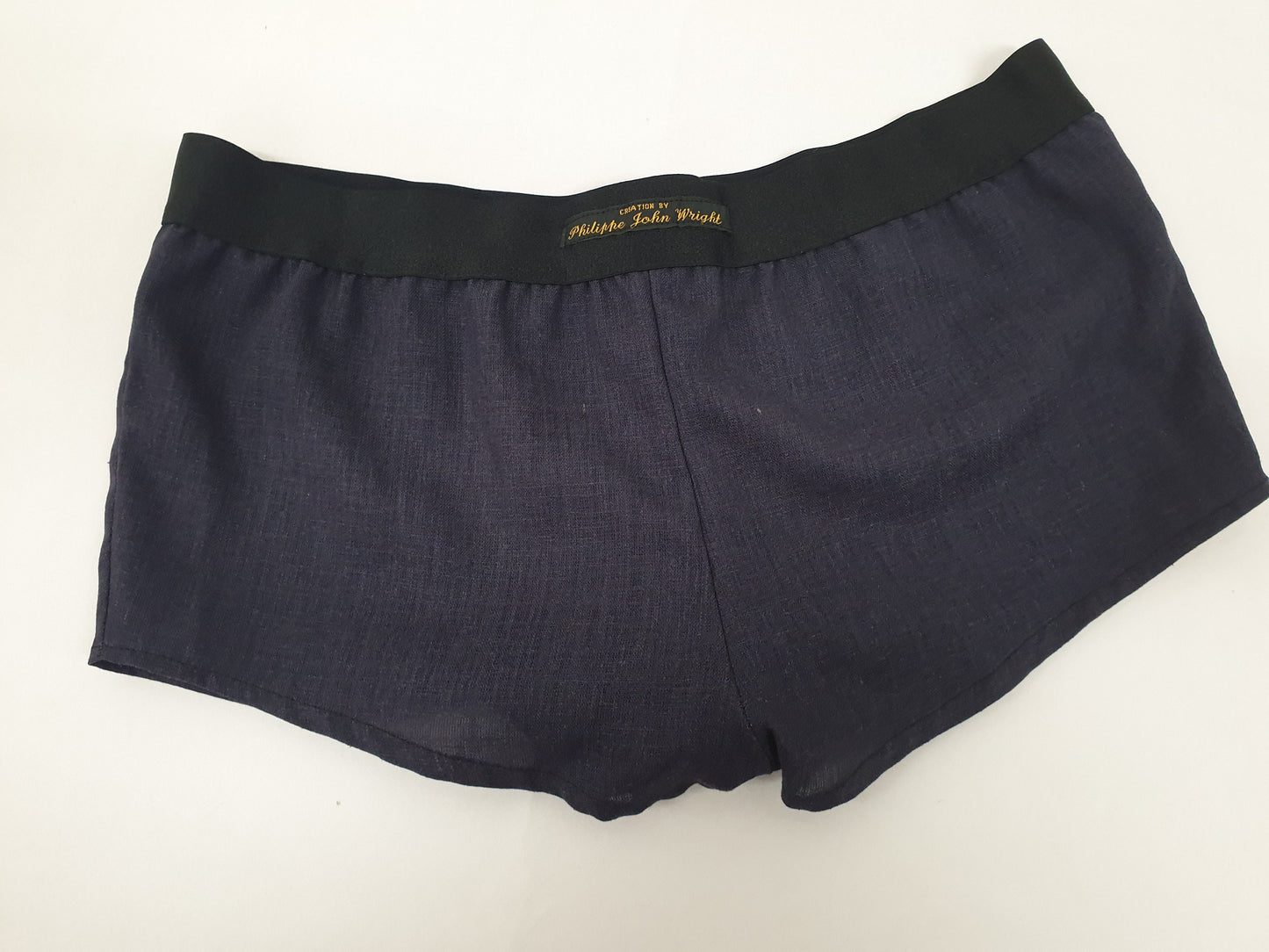 couple gift matching underwear His and her linen NAVY BLUE boxer short and boy shorts bundle hand made in France.