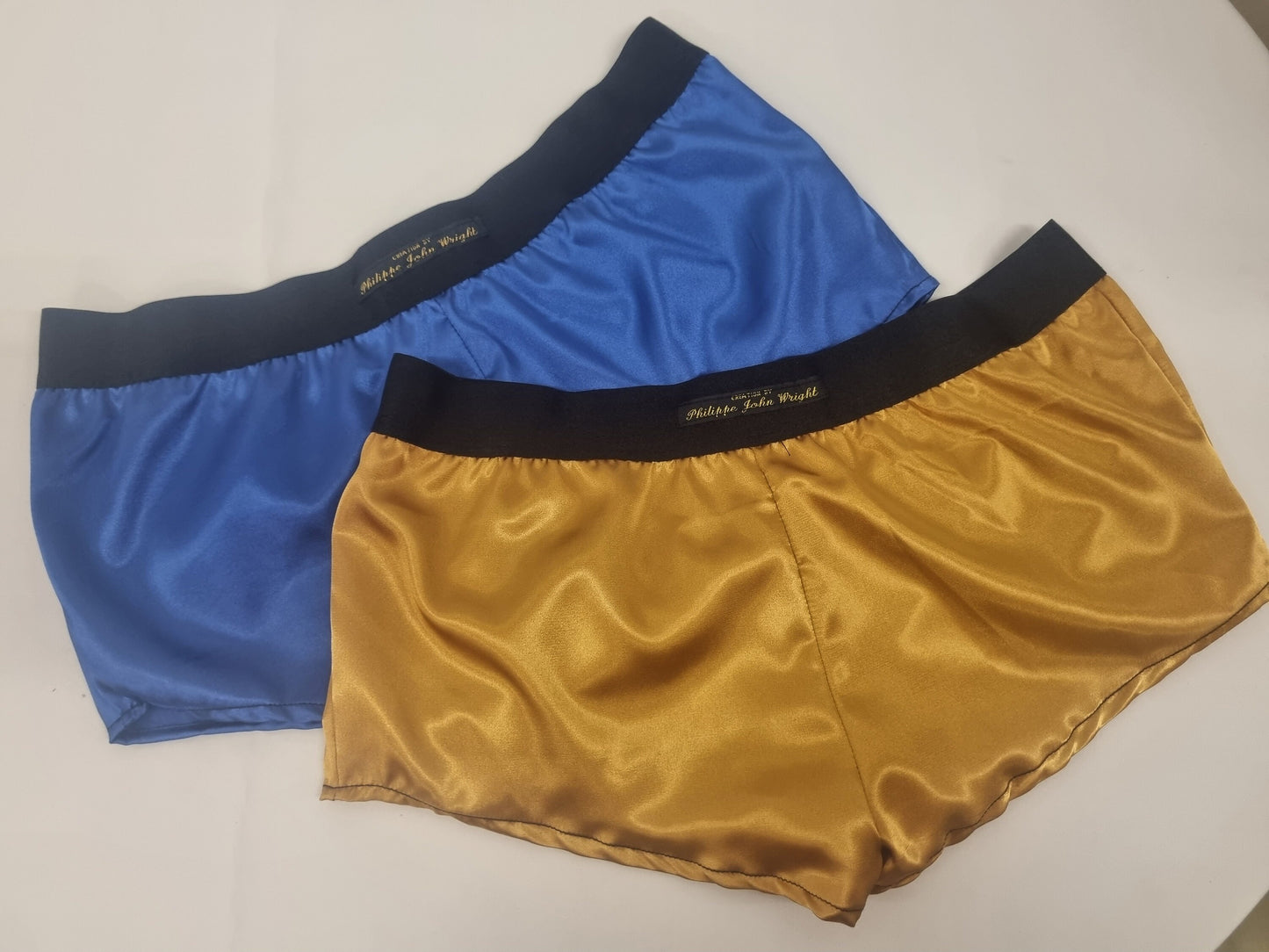 Womans double bundle ROYAL BLUE and GOLD satin boy shorts, pajamas, french knickers made in France