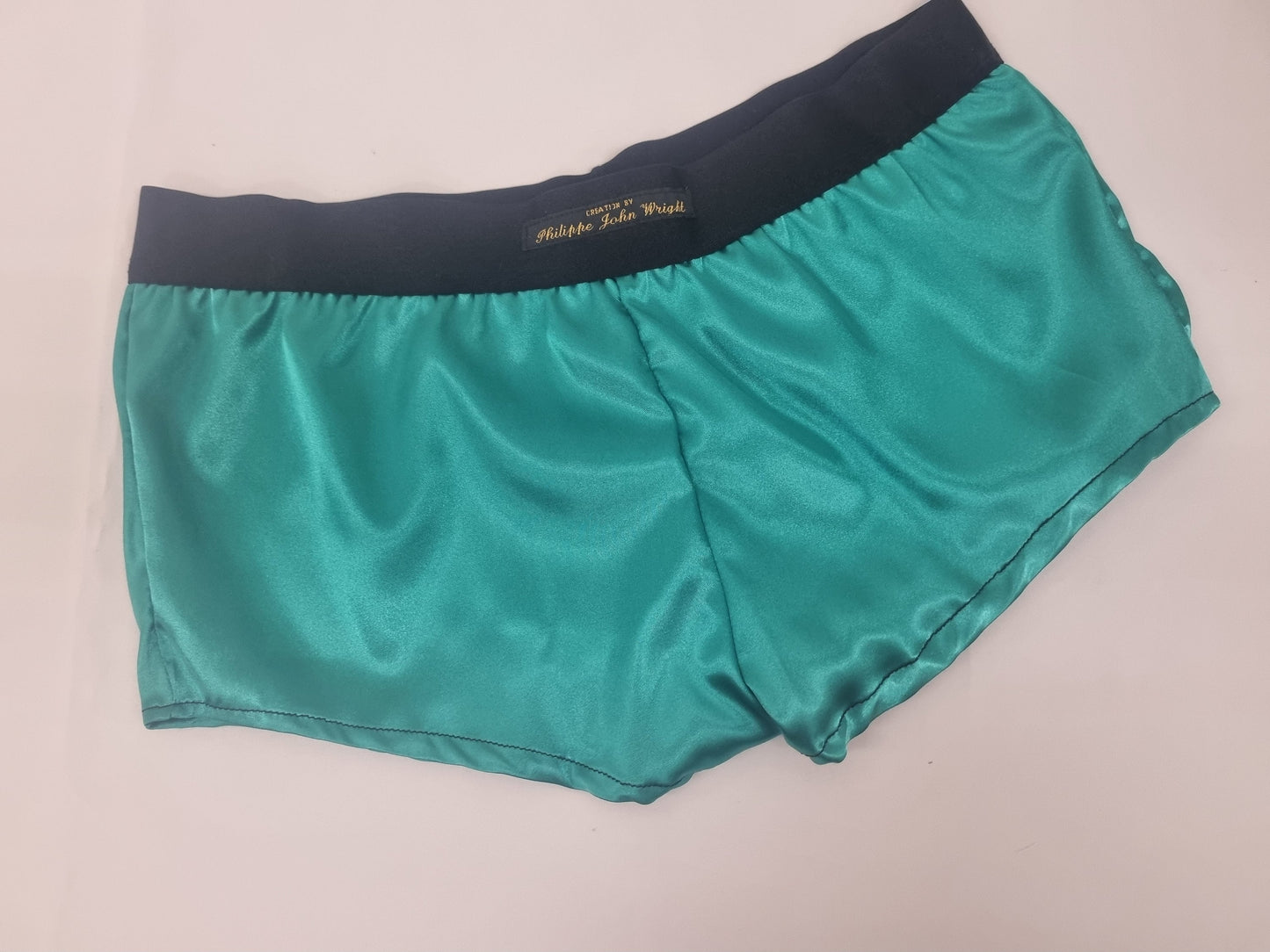 Womans GREEN satin boy shorts, pajamas, French knickers made in France