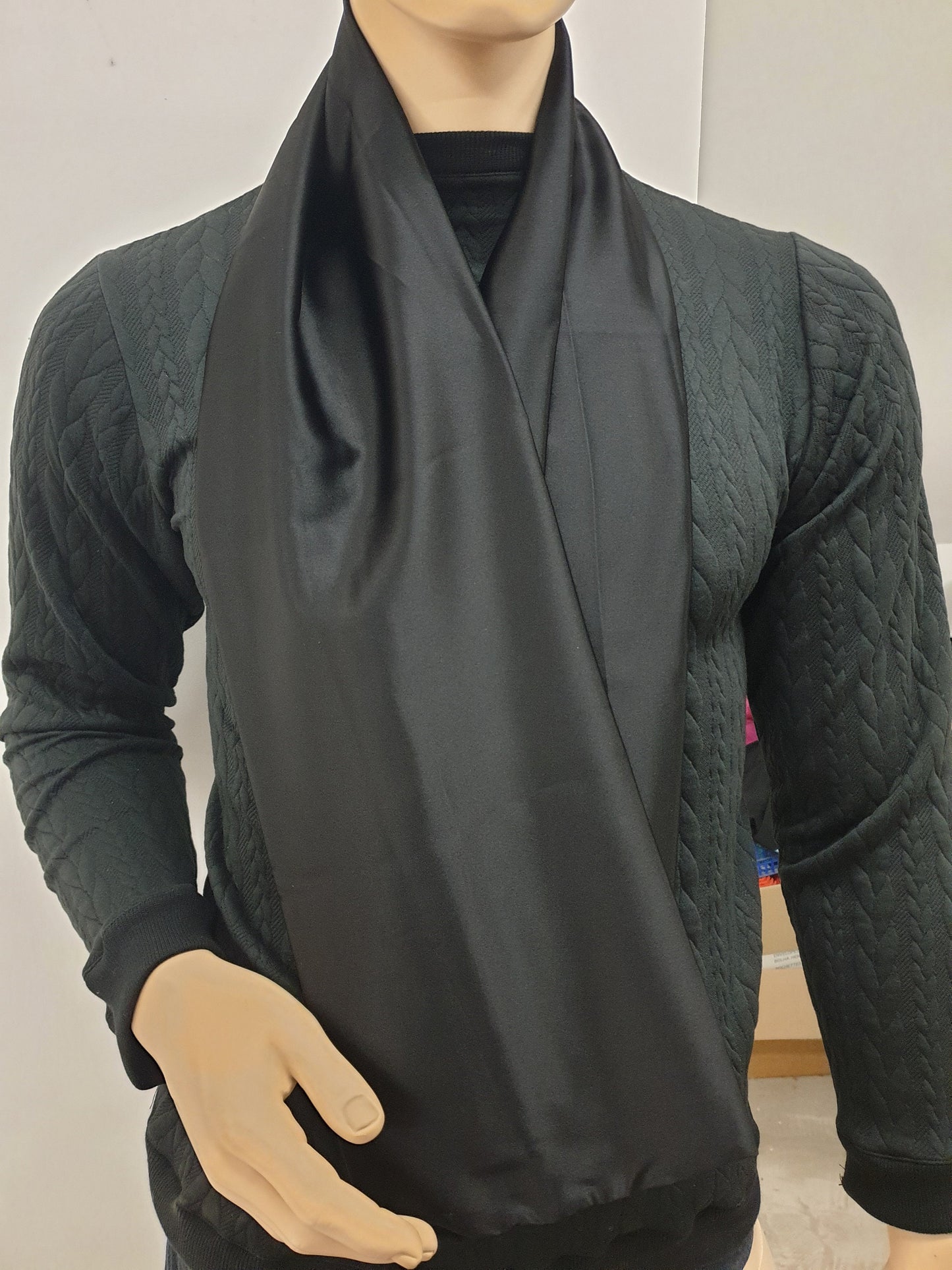Mens silky scarf foulard BLACK hight quality satin scarf, hand made in France. 140x20cm