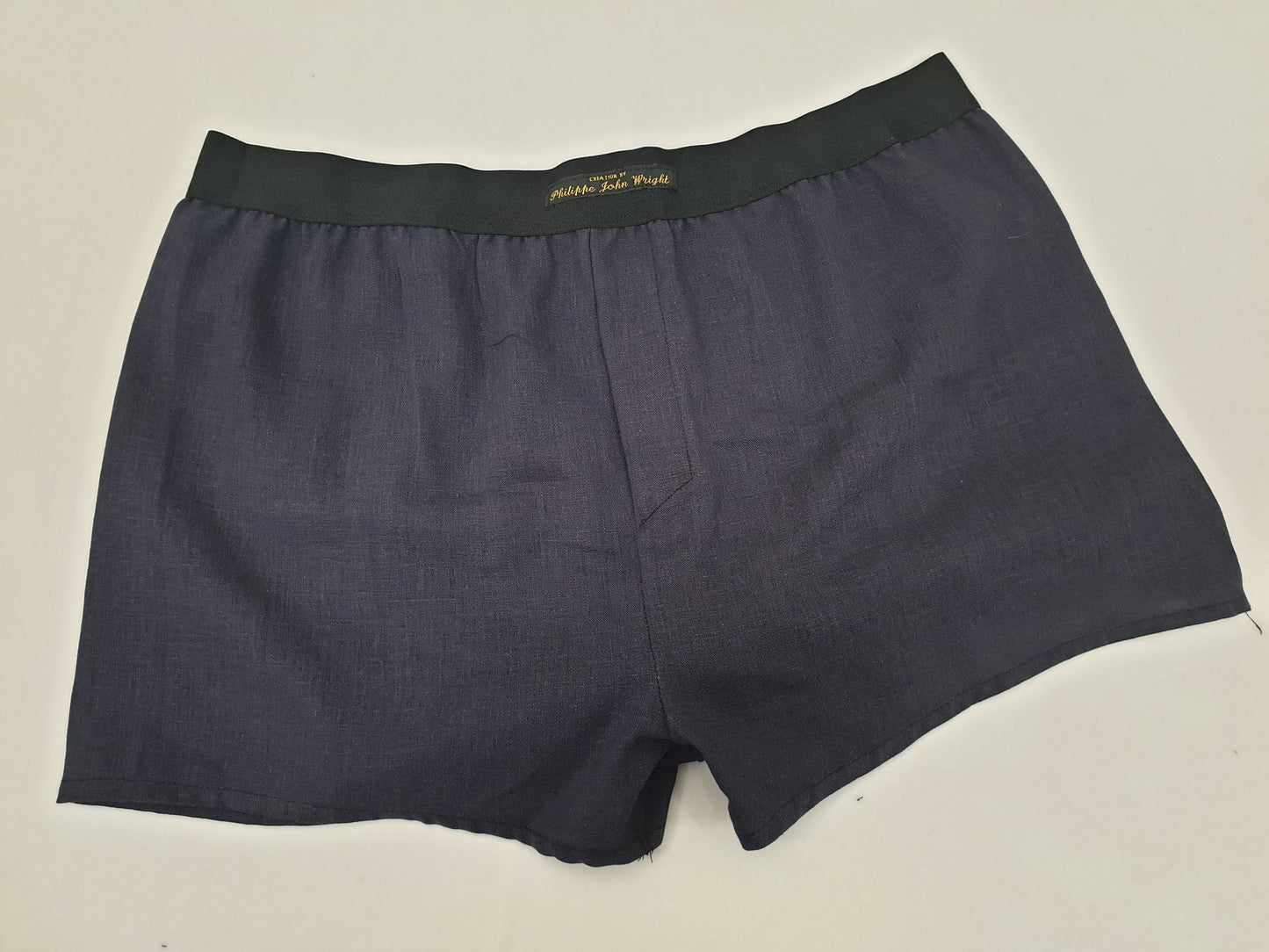 navy Blue LINEN men boxer short with white elastic.