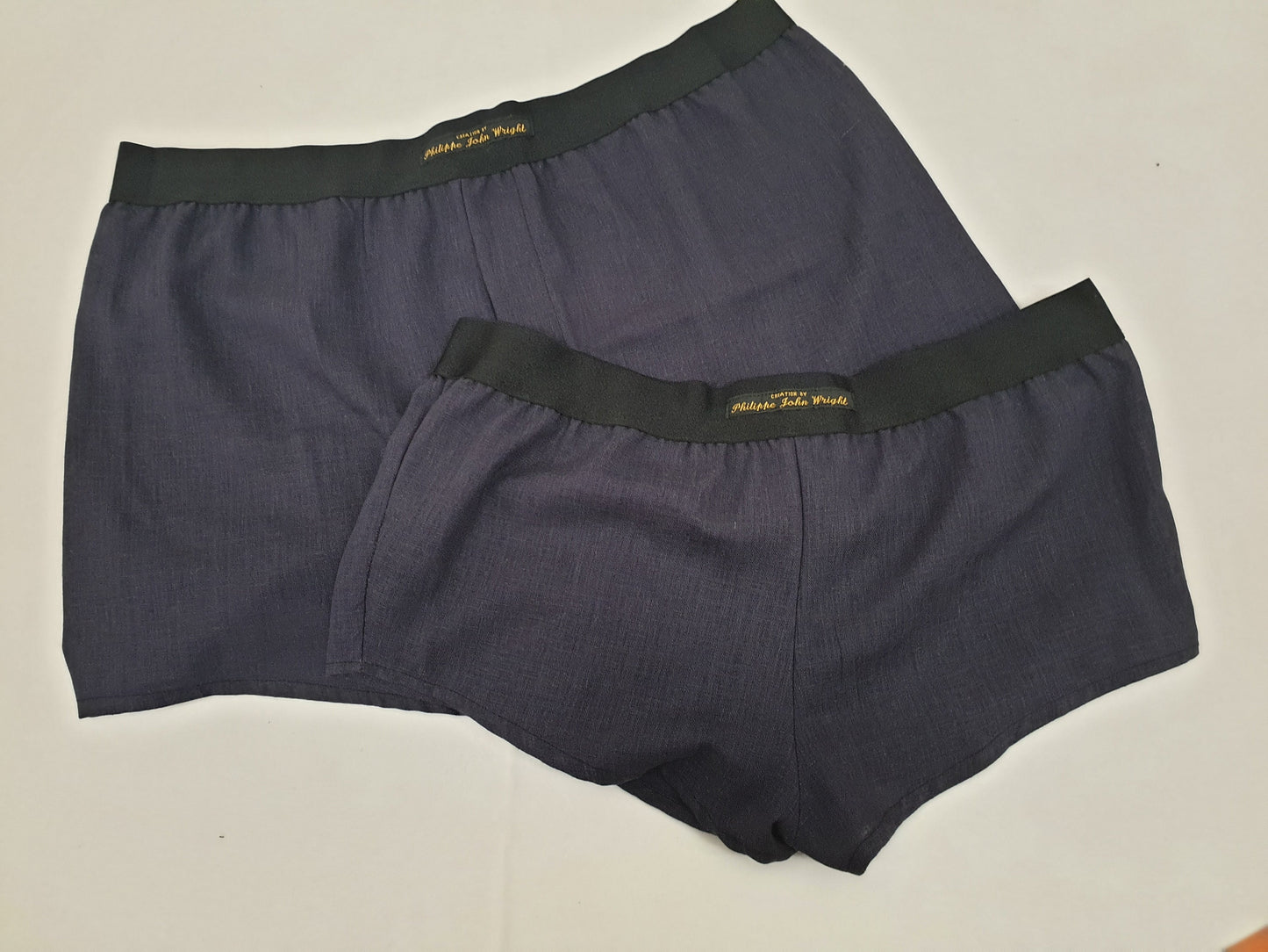couple gift matching underwear His and her linen NAVY BLUE boxer short and boy shorts bundle hand made in France.