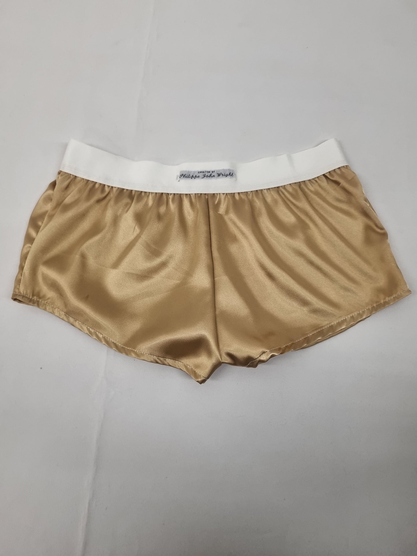 His and her satin CHAMPAGNE boxer short and boy shorts bundle hand made in France.