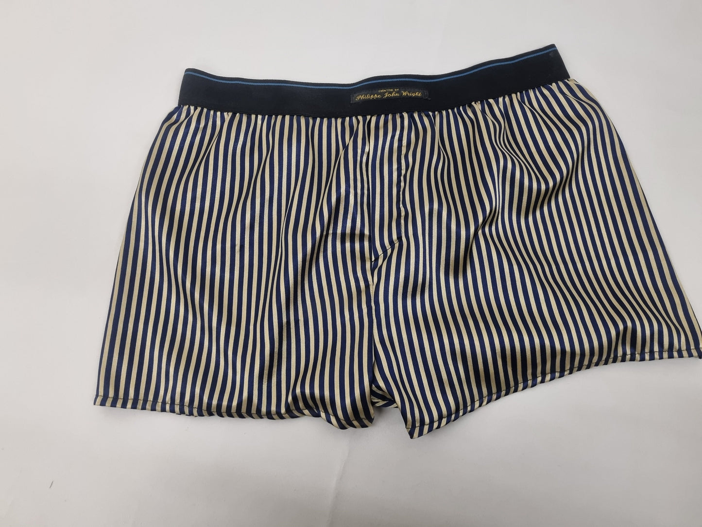 His and her BLUE and GOLD STRIPED silky Satin boxer short and boy shorts bundle hand made in France perfect for gifts