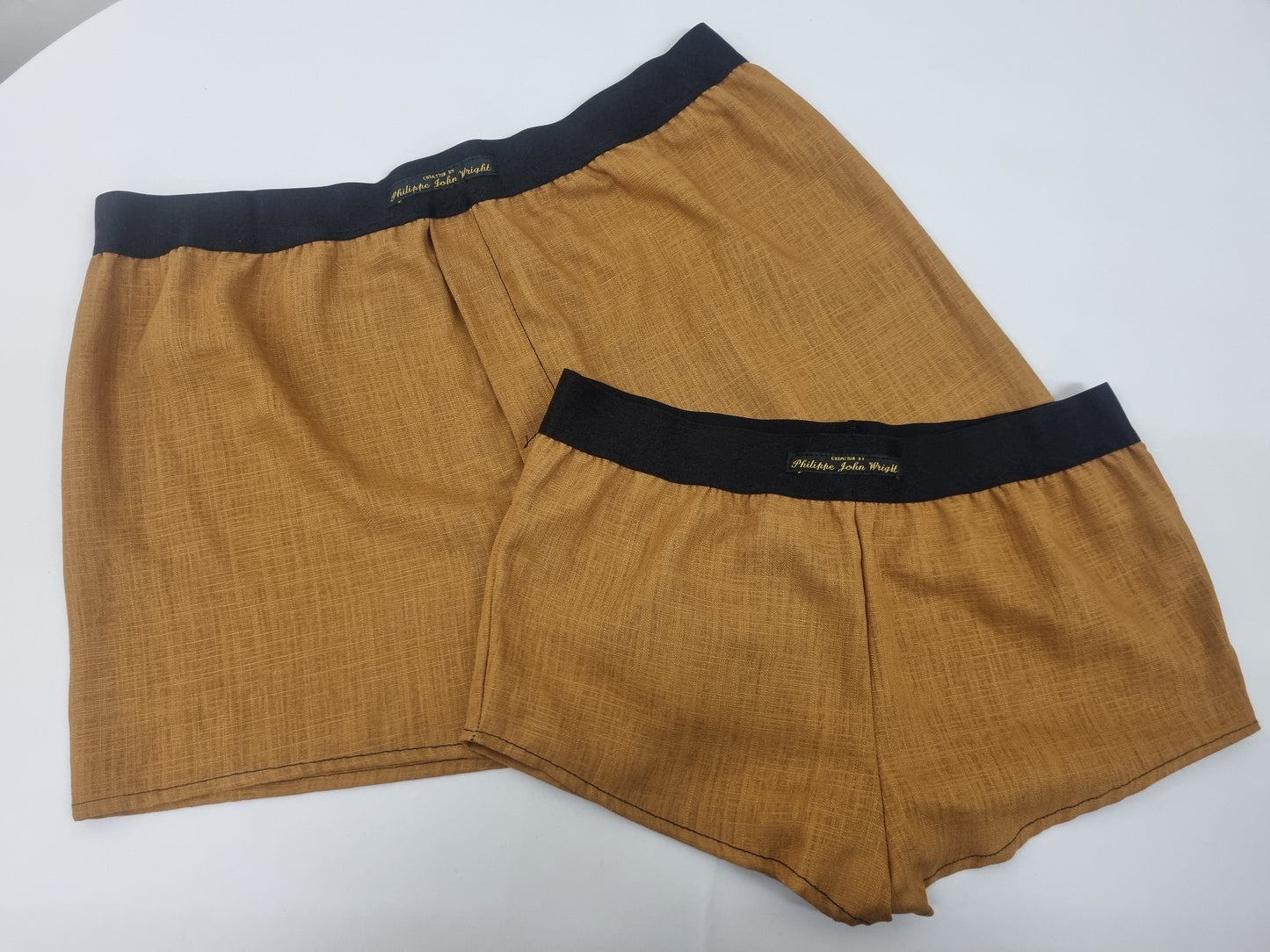 couple gift matching underwear His and her linen CHESTNUT BROWN boxer short and boy shorts bundle hand made in France.