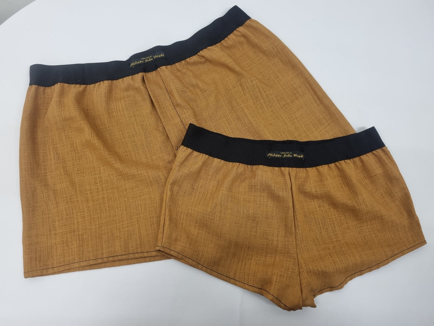 couple gift matching underwear His and her linen CHESTNUT BROWN boxer short and boy shorts bundle hand made in France.