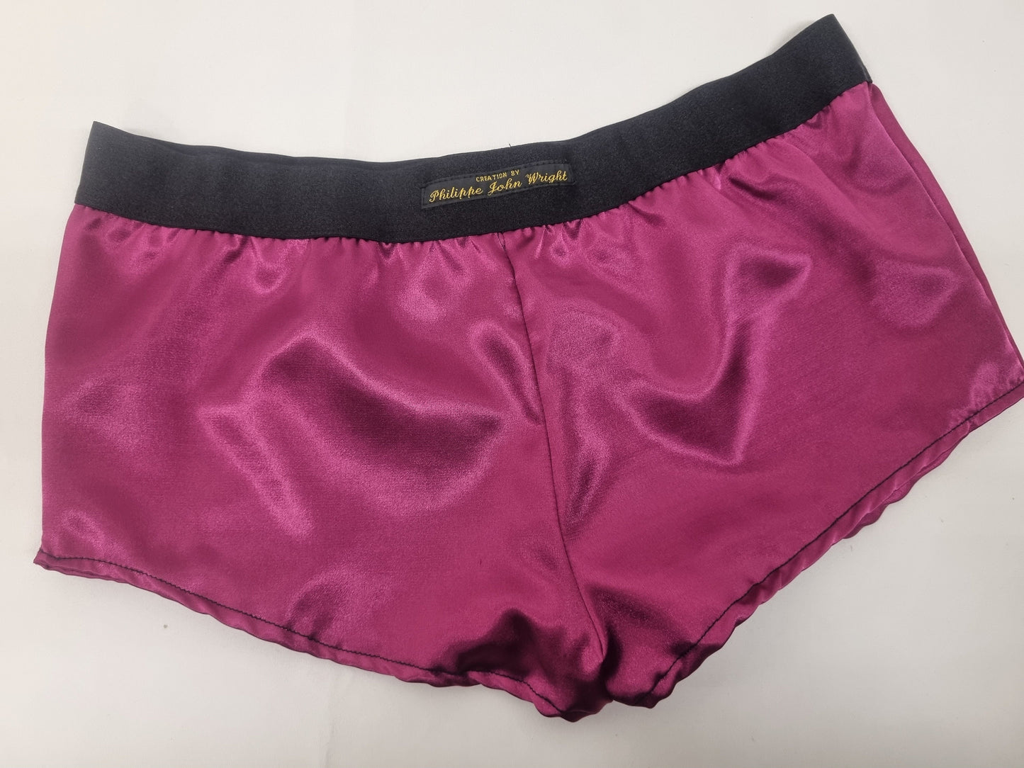 His and her satin MAGENTA boxer short and boy shorts bundle hand made in France.