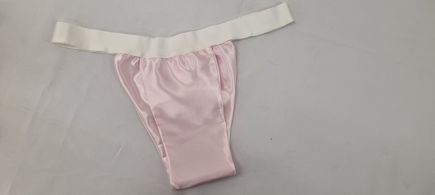 Men PINK shiny satin briefs tanga like underwear fully lined with silky finish.