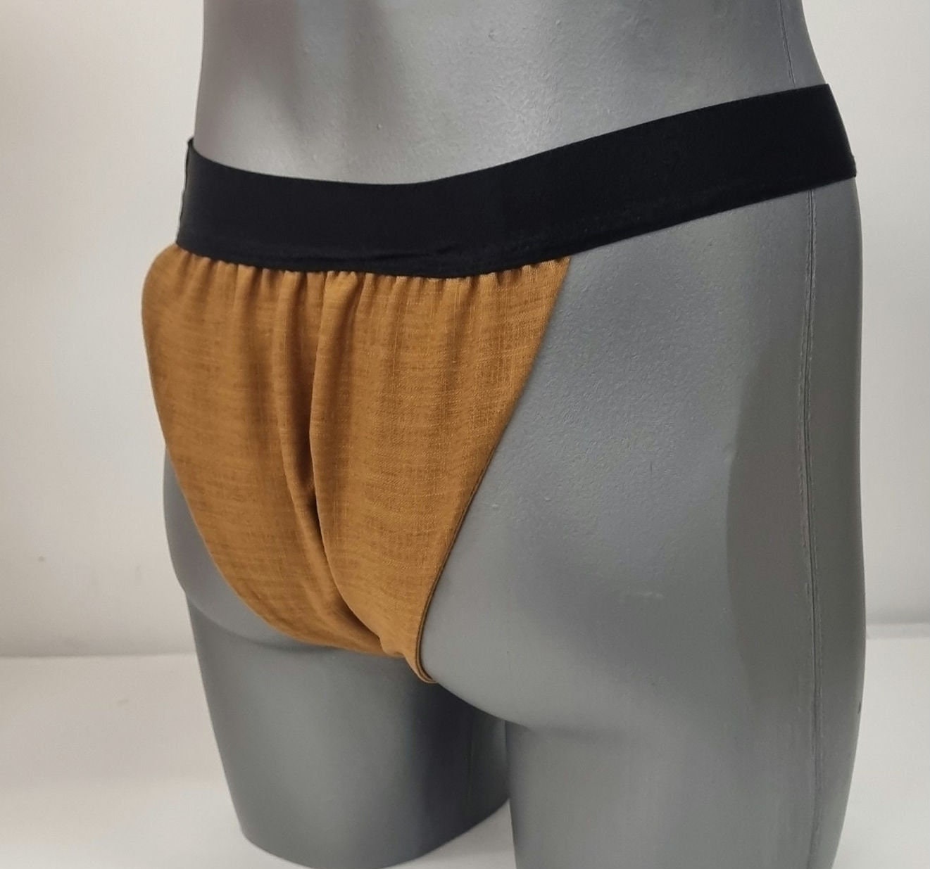 Men thong CHESNUT BROWN organic linen briefs tanga like underwear fully lined soft elastic