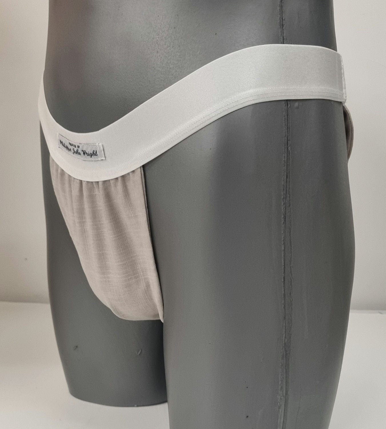 Men thong BLUE and BEIGE organic linen briefs tanga like underwear fully lined soft elastic bundle