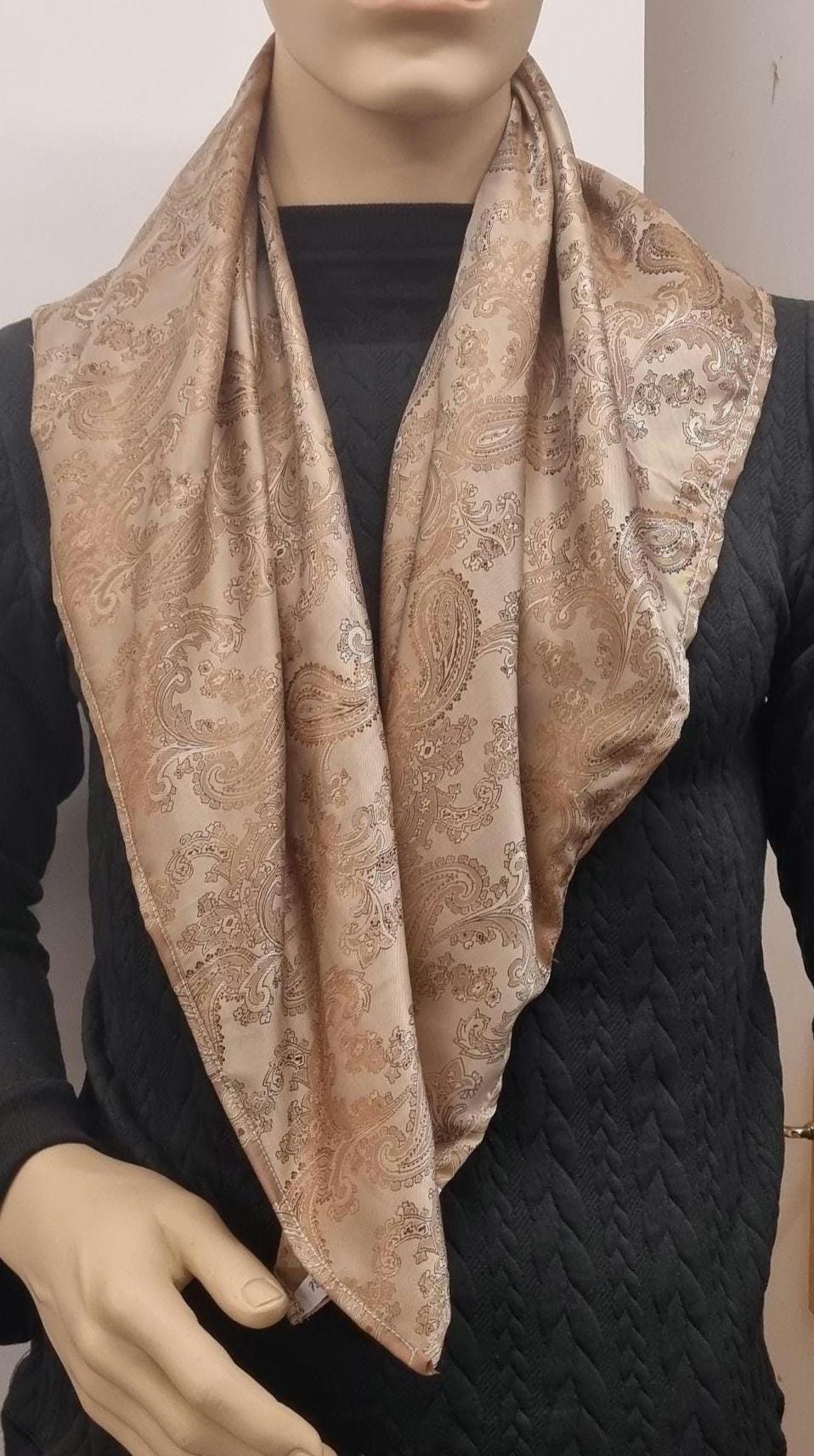 Double-sided pure Silk scarf with a paisley motif "29-29 inch" "75-75 cm",Hand made in France
