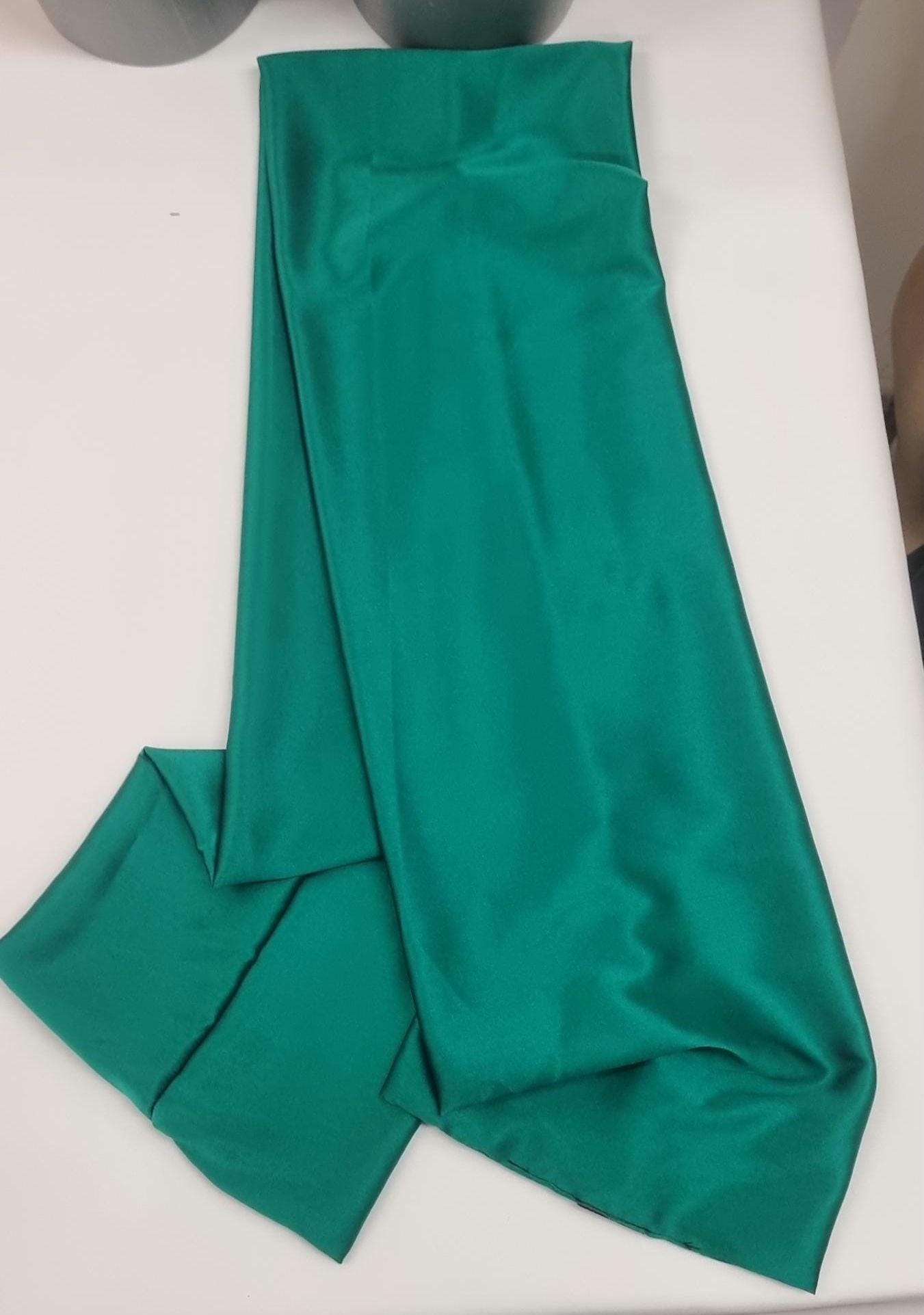 Silky scarf foulard in GREEN hight quality satin , hand made in France. 140x20 cm