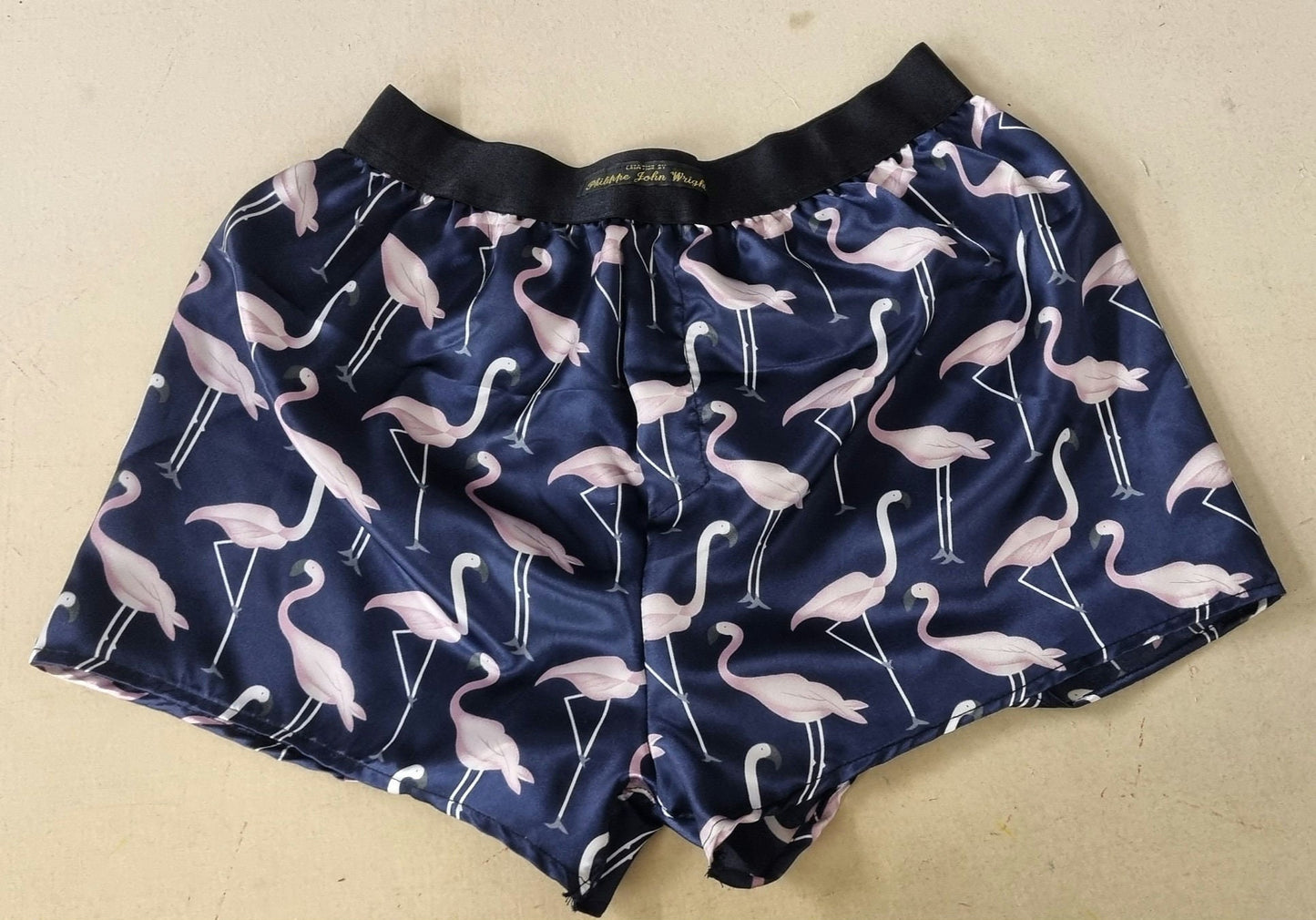 Men pink Flamingo silky satin boxer shorts hand made in France