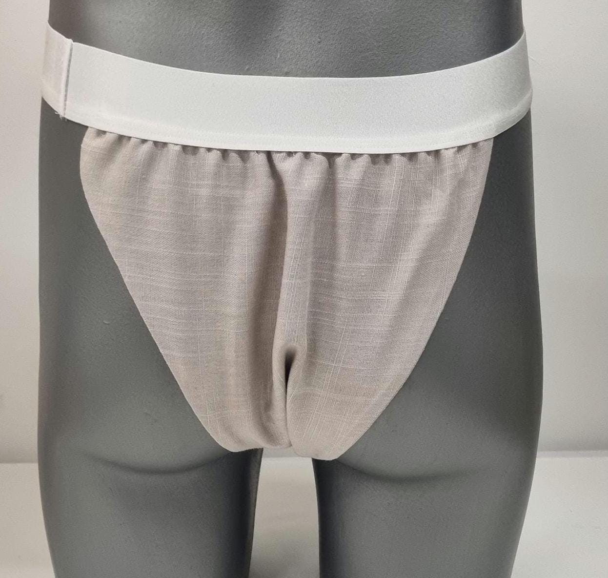Men thong BLUE and BEIGE organic linen briefs tanga like underwear fully lined soft elastic bundle