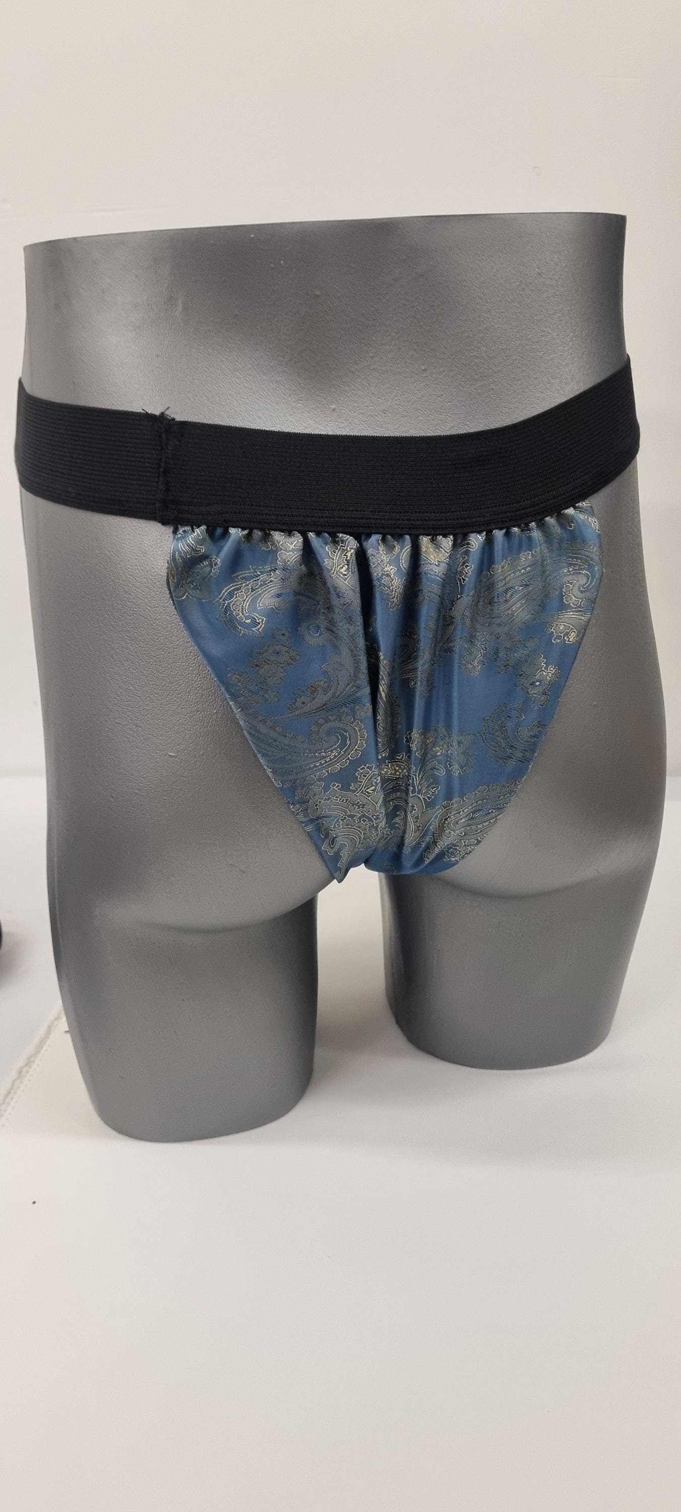 Men shiny silk paisley motif briefs tanga like underwear fully lined with silky finish.