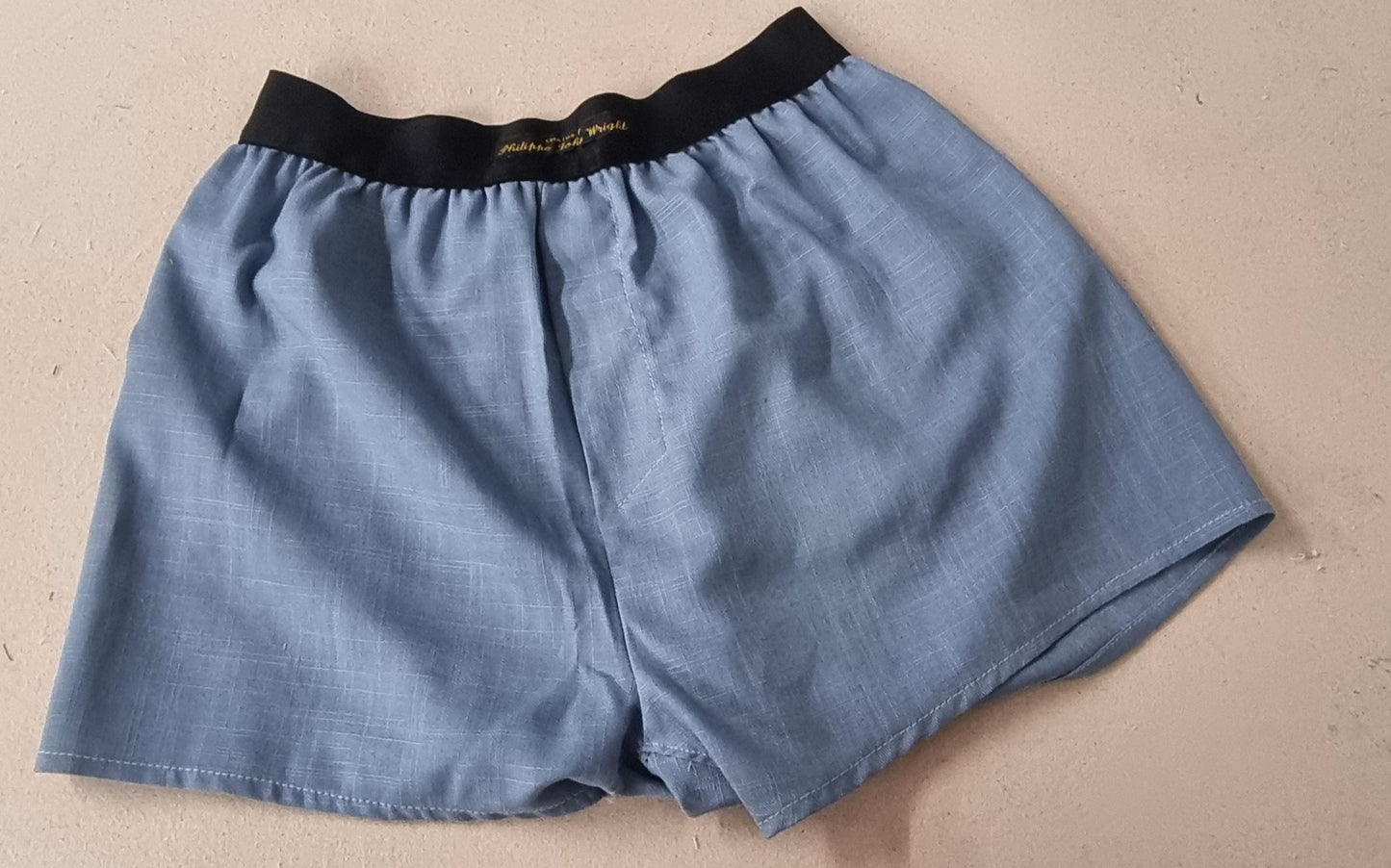 Gray and blue LINEN men boxer short bundle with white elastic.