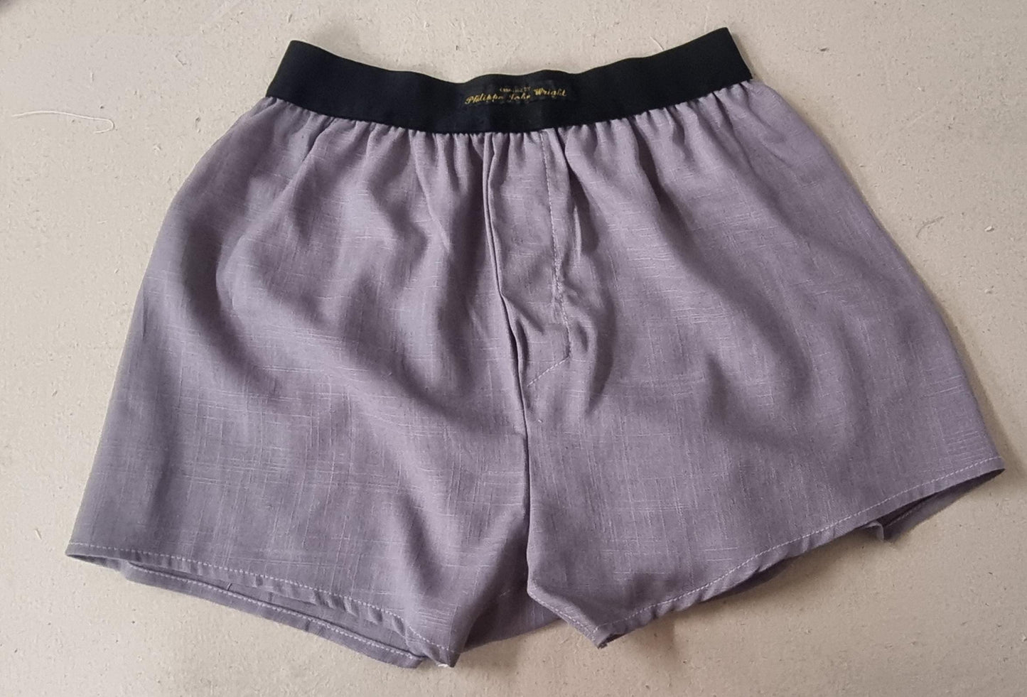 Gray and blue LINEN men boxer short bundle with white elastic.