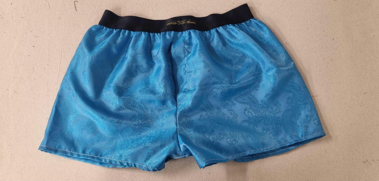 Silk boxer shorts in sky blue paisley pattern hand made in France. husband present gift for boyfriend aniversary groom wedding.